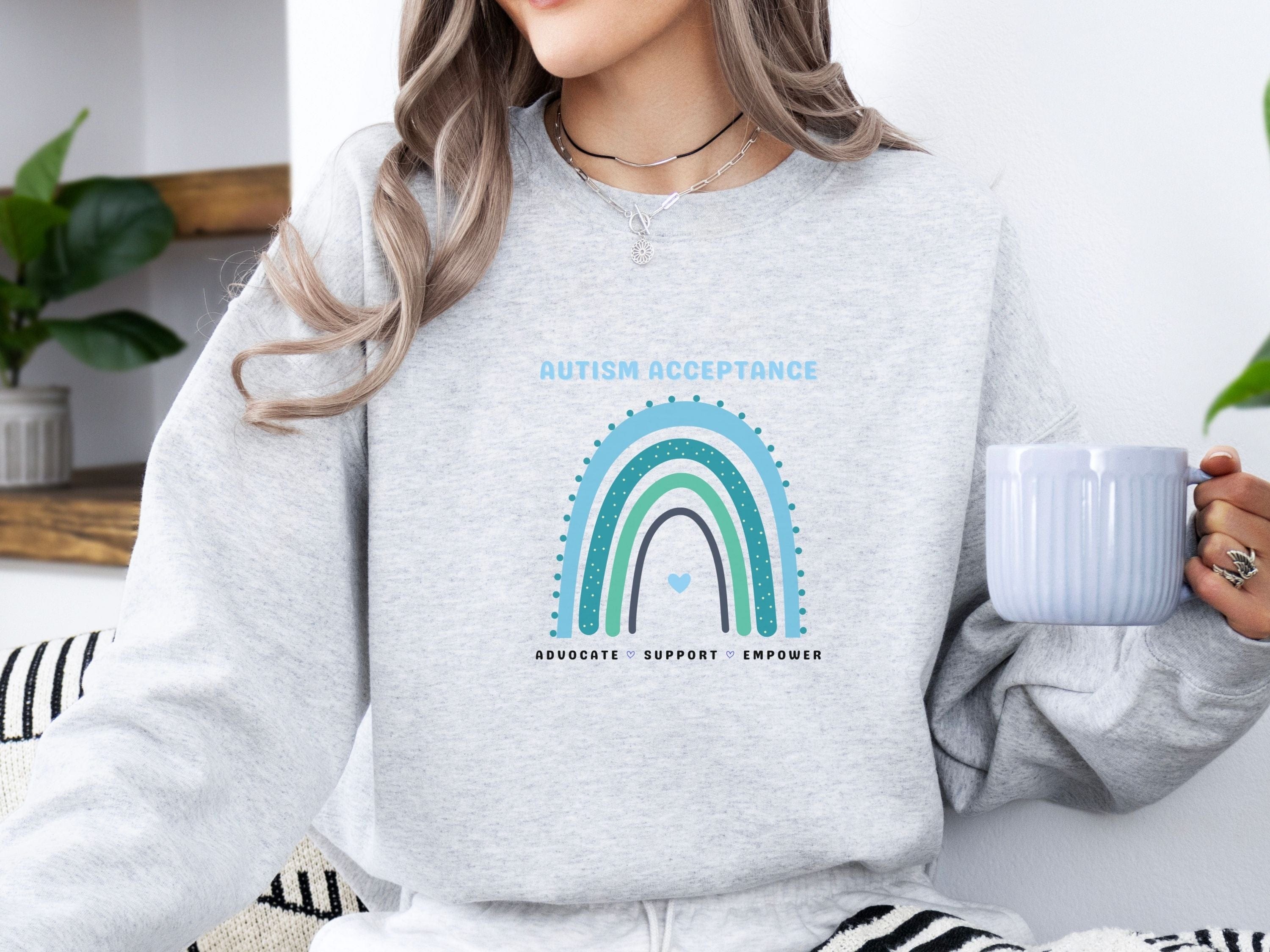 Advocate Support Empower Autism Acceptance Rainbow Sweatshirt-Neurodiversity, ADHD & Autism Awareness & Acceptance Sweatshirt by Daily Bloom