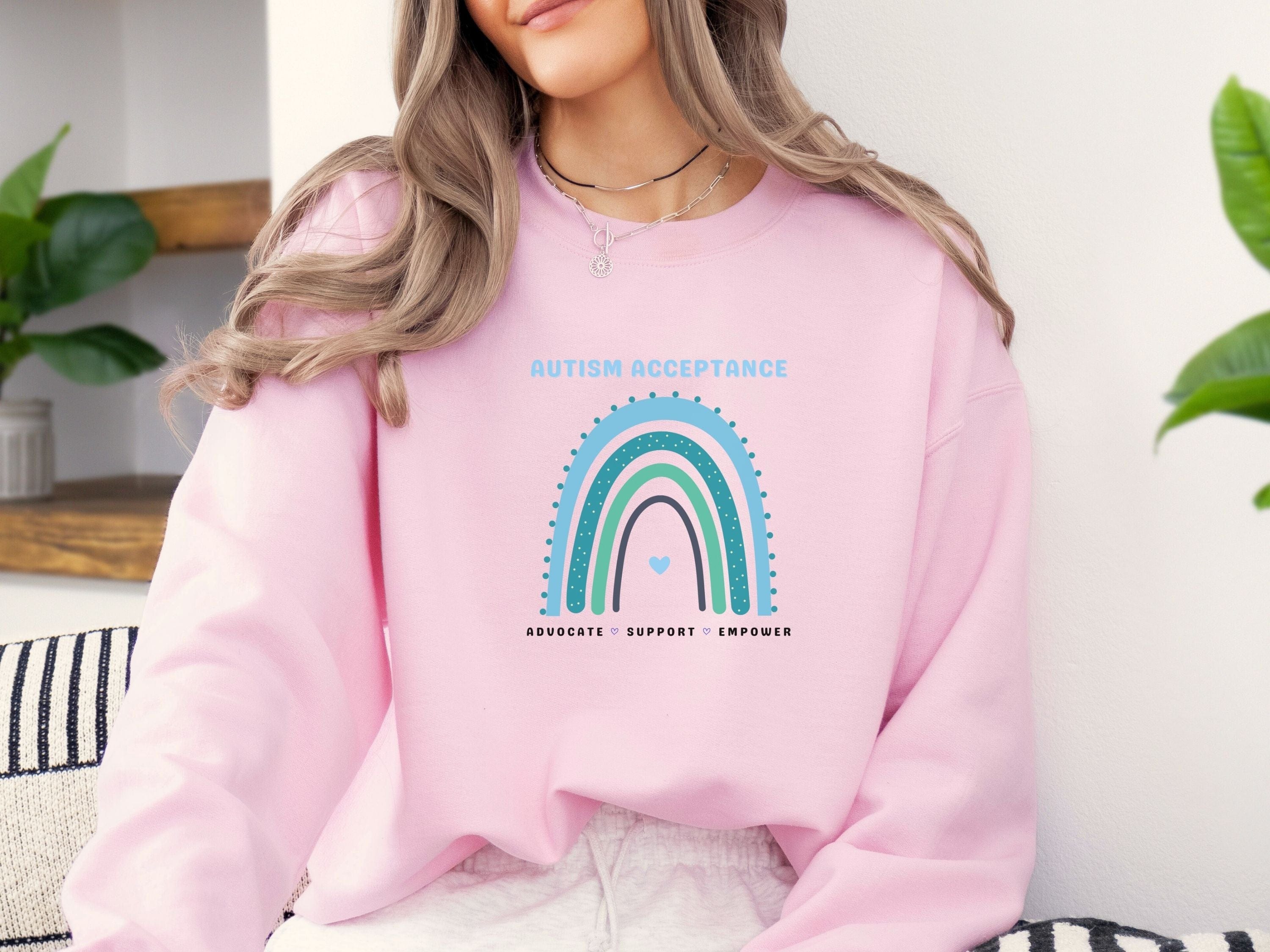 Advocate Support Empower Autism Acceptance Rainbow Sweatshirt-Neurodiversity, ADHD & Autism Awareness & Acceptance Sweatshirt by Daily Bloom
