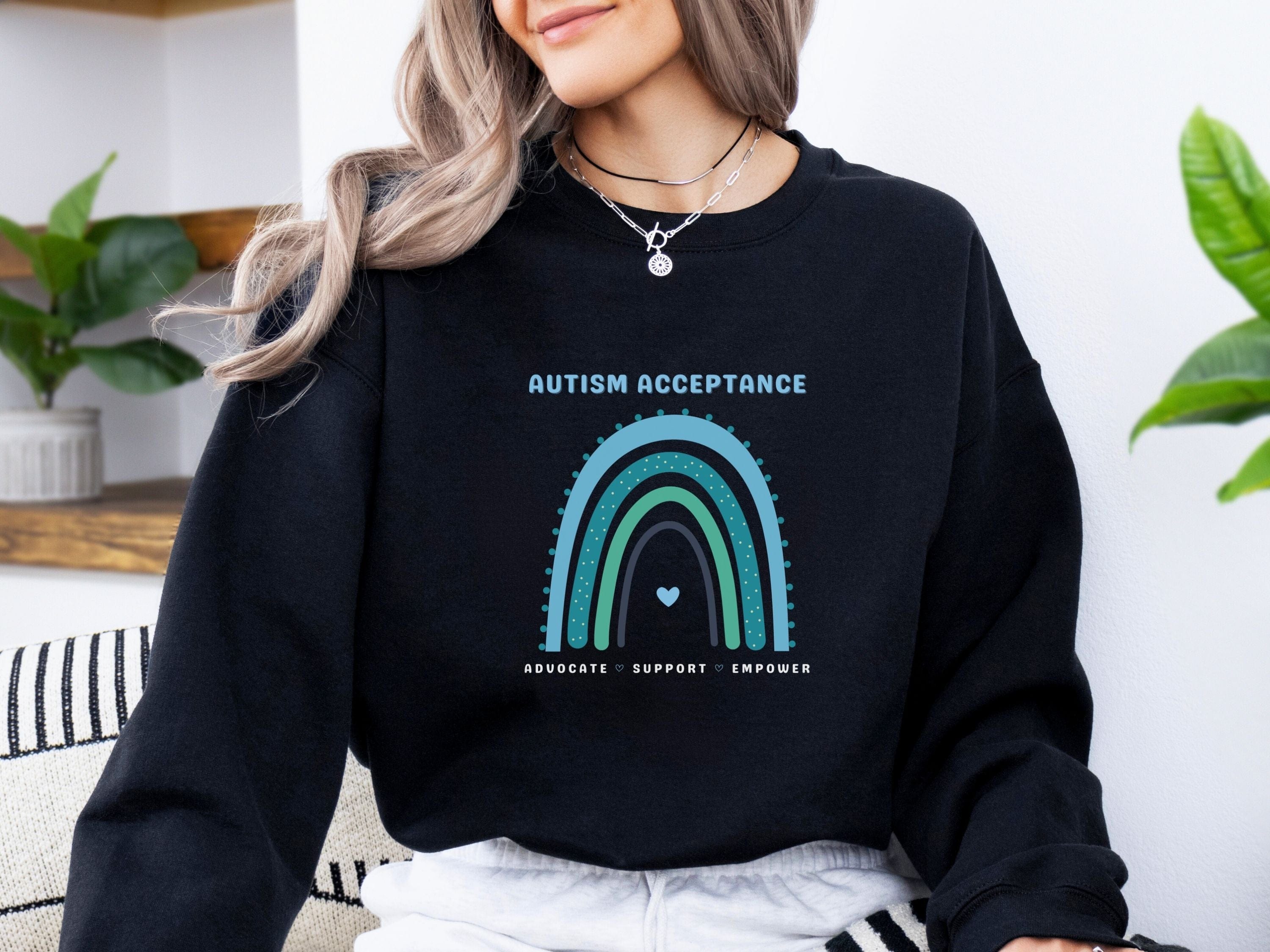 Advocate Support Empower Autism Acceptance Rainbow Sweatshirt-Neurodiversity, ADHD & Autism Awareness & Acceptance Sweatshirt by Daily Bloom