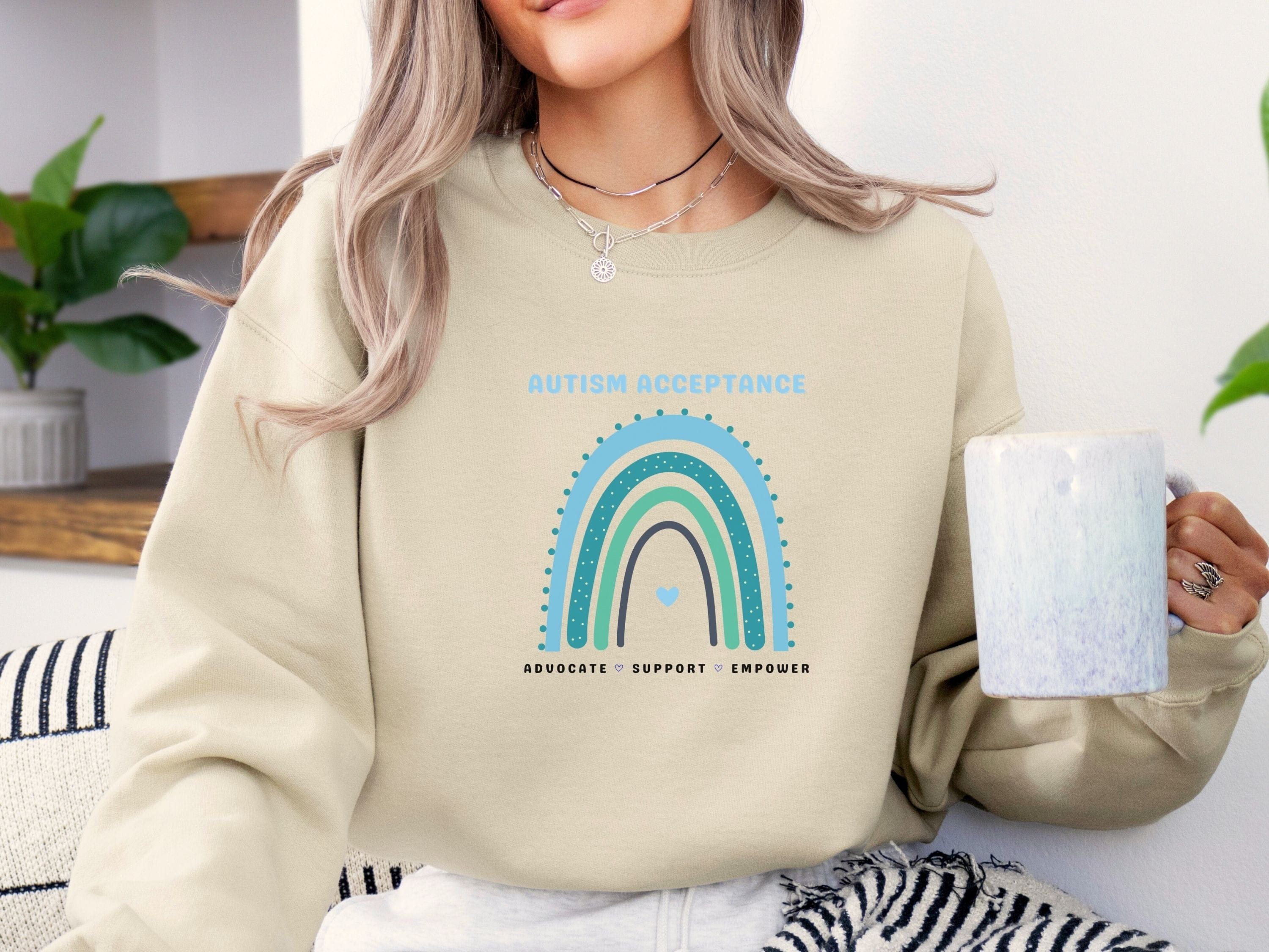 Advocate Support Empower Autism Acceptance Rainbow Sweatshirt-Neurodiversity, ADHD & Autism Awareness & Acceptance Sweatshirt by Daily Bloom