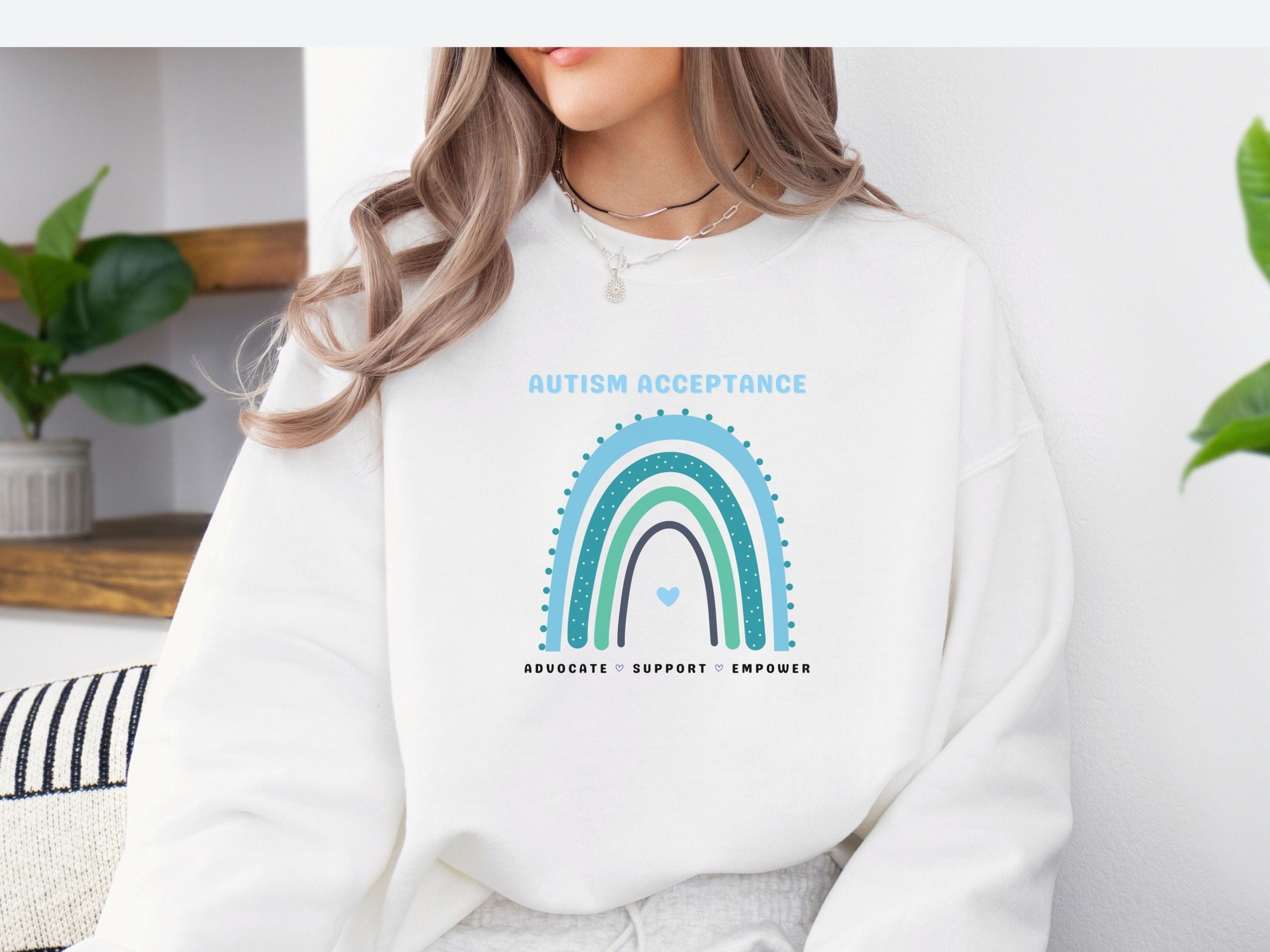 Advocate Support Empower Autism Acceptance Rainbow Sweatshirt-Neurodiversity, ADHD & Autism Awareness & Acceptance Sweatshirt by Daily Bloom