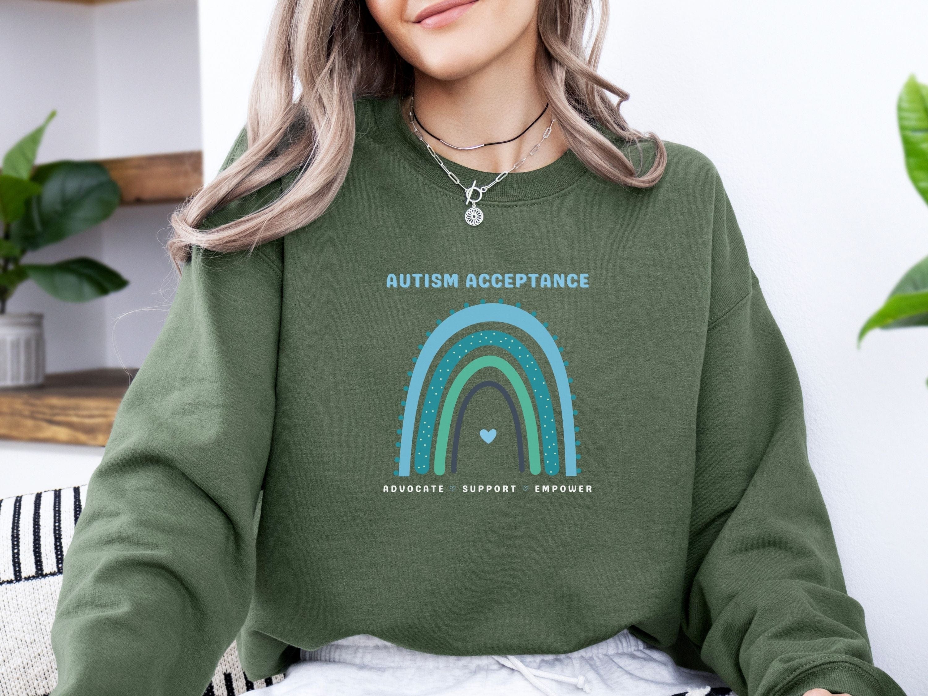 Advocate Support Empower Autism Acceptance Rainbow Sweatshirt-Neurodiversity, ADHD & Autism Awareness & Acceptance Sweatshirt by Daily Bloom
