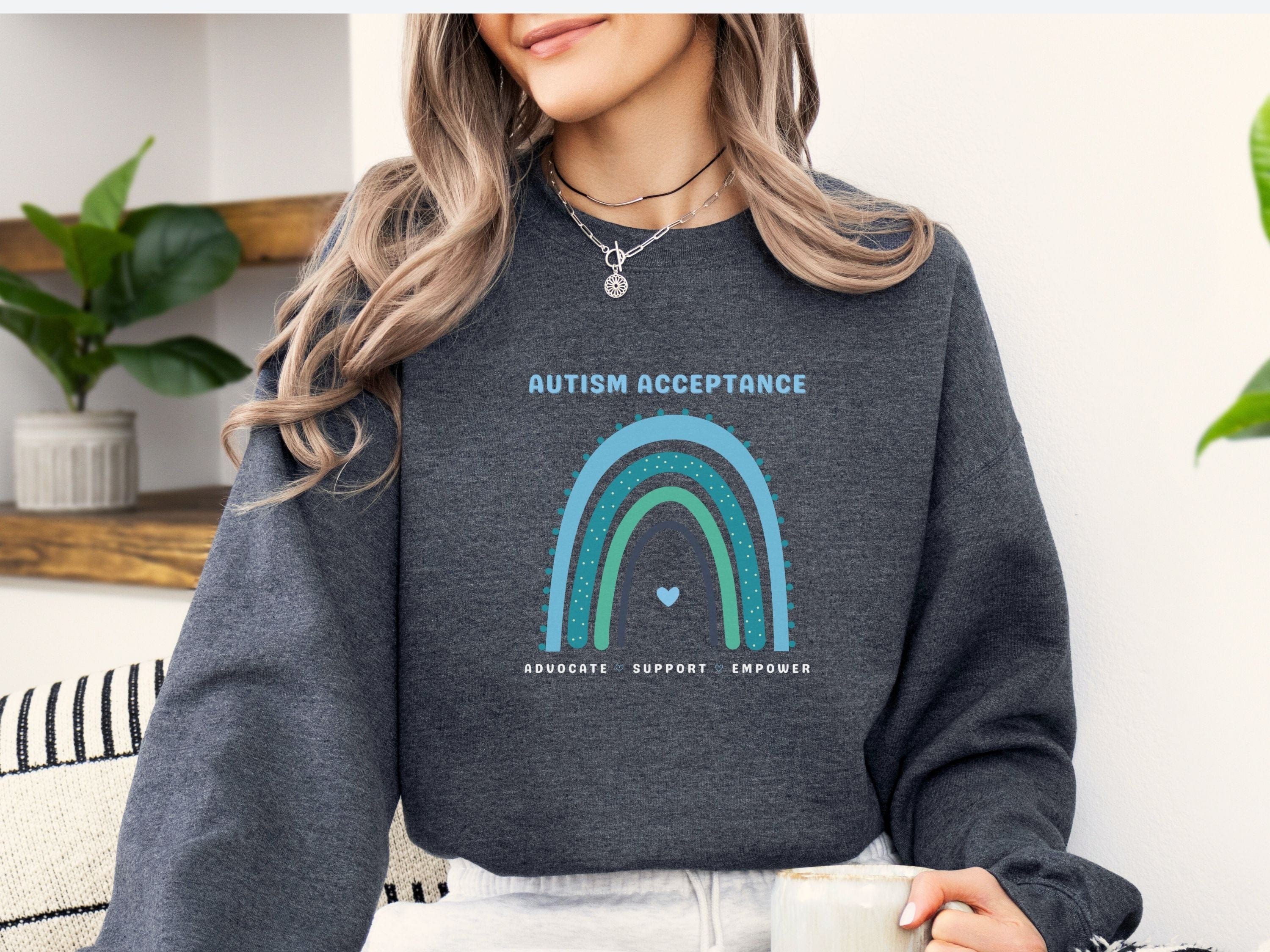 Advocate Support Empower Autism Acceptance Rainbow Sweatshirt-Neurodiversity, ADHD & Autism Awareness & Acceptance Sweatshirt by Daily Bloom