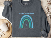 Advocate Support Empower Autism Acceptance Rainbow Sweatshirt-Dark Heather-Neurodiversity, ADHD & Autism Awareness & Acceptance Sweatshirt by Daily Bloom