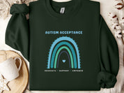 Advocate Support Empower Autism Acceptance Rainbow Sweatshirt-Forest Green-Neurodiversity, ADHD & Autism Awareness & Acceptance Sweatshirt by Daily Bloom