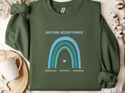 Advocate Support Empower Autism Acceptance Rainbow Sweatshirt-Military Green-Neurodiversity, ADHD & Autism Awareness & Acceptance Sweatshirt by Daily Bloom