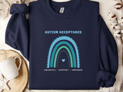 Advocate Support Empower Autism Acceptance Rainbow Sweatshirt-Navy-Neurodiversity, ADHD & Autism Awareness & Acceptance Sweatshirt by Daily Bloom