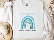 Advocate Support Empower Autism Acceptance Rainbow Sweatshirt-White-Neurodiversity, ADHD & Autism Awareness & Acceptance Sweatshirt by Daily Bloom
