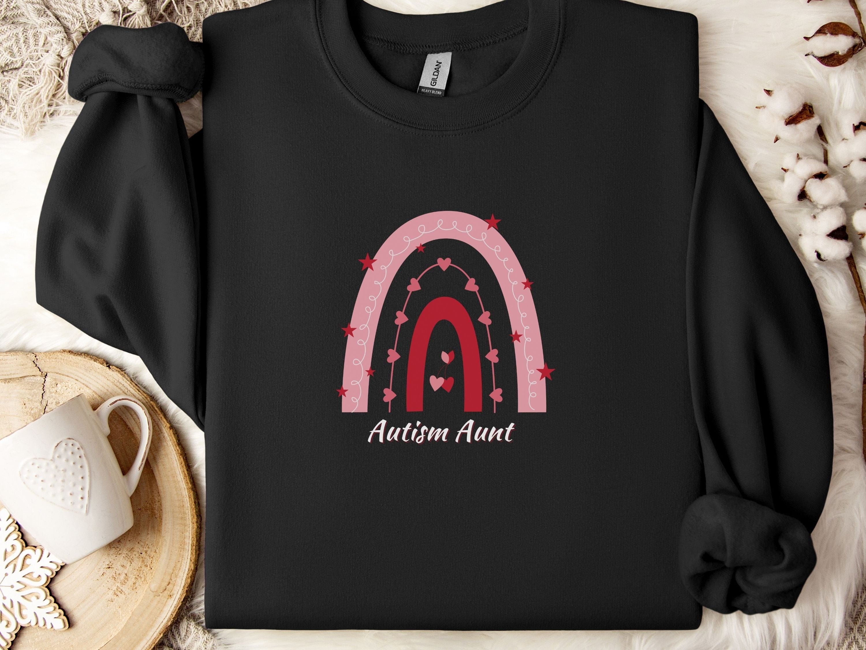 Rainbow Autism Aunt Sweatshirt-Black-Neurodiversity, ADHD & Autism Awareness & Acceptance Sweatshirt by Daily Bloom