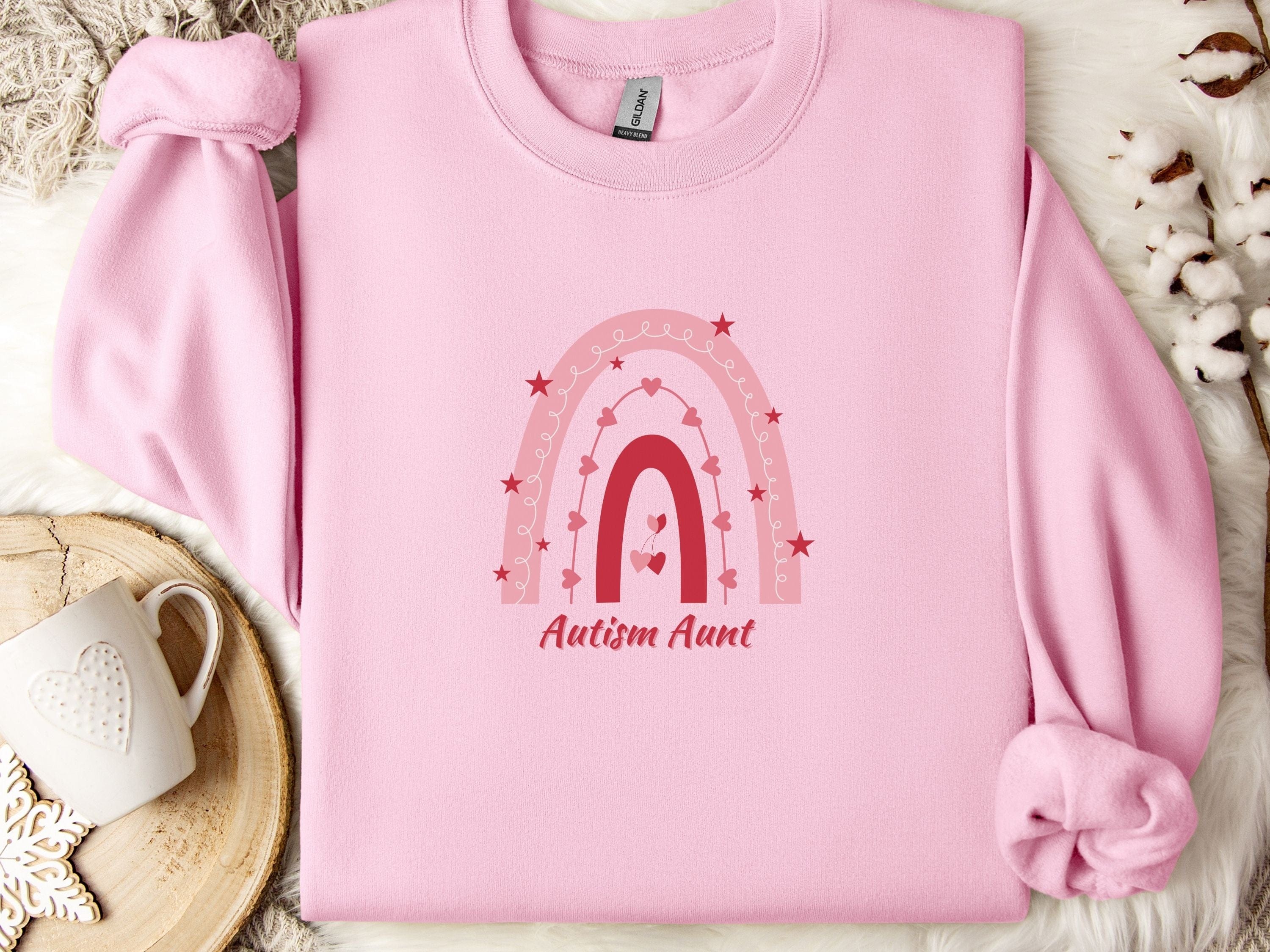 Rainbow Autism Aunt Sweatshirt-Light Pink-Neurodiversity, ADHD & Autism Awareness & Acceptance Sweatshirt by Daily Bloom
