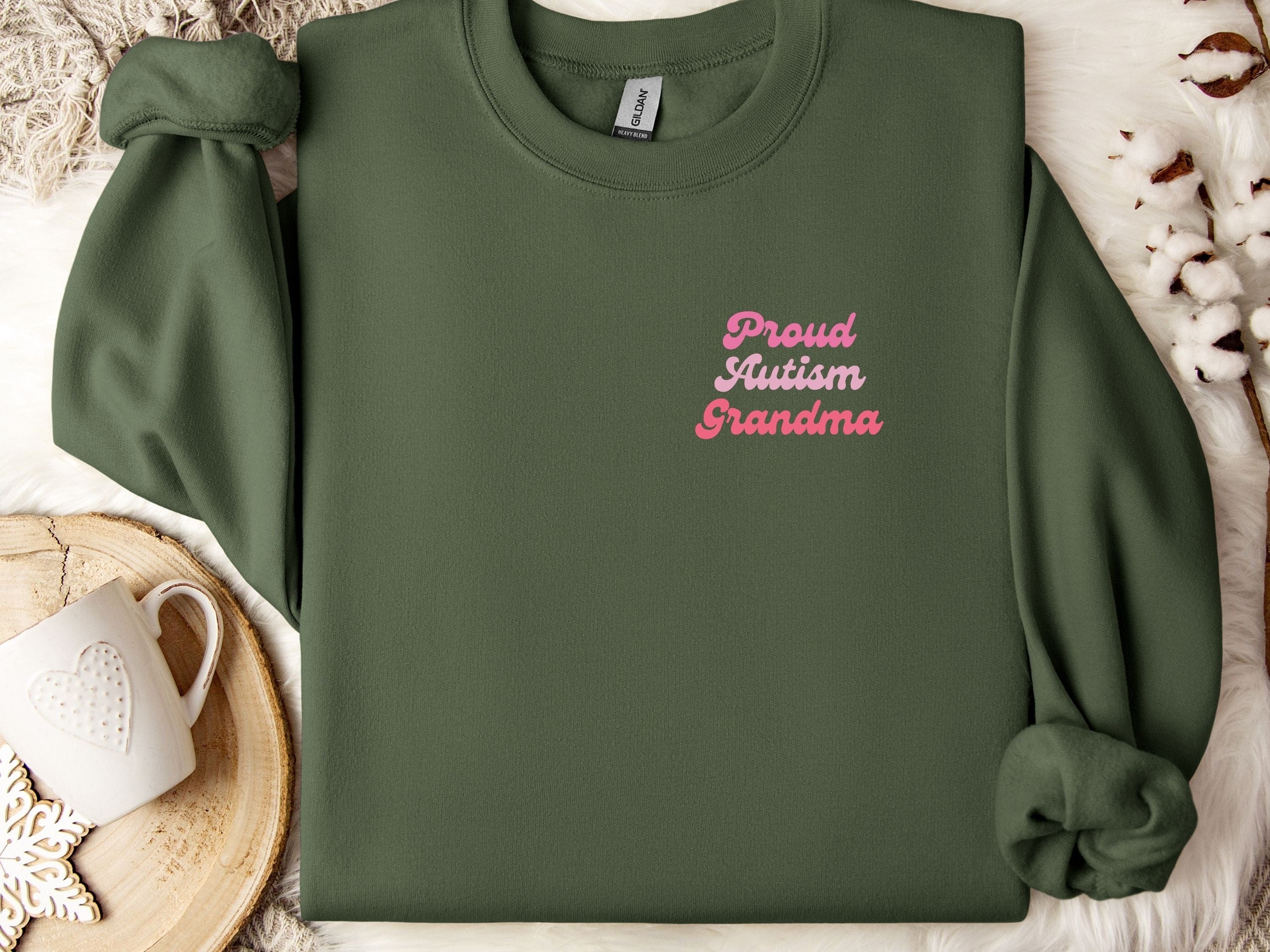 Rainbow Autism Grandma Sweatshirt-Military Green-Neurodiversity, ADHD & Autism Awareness & Acceptance Sweatshirt by Daily Bloom