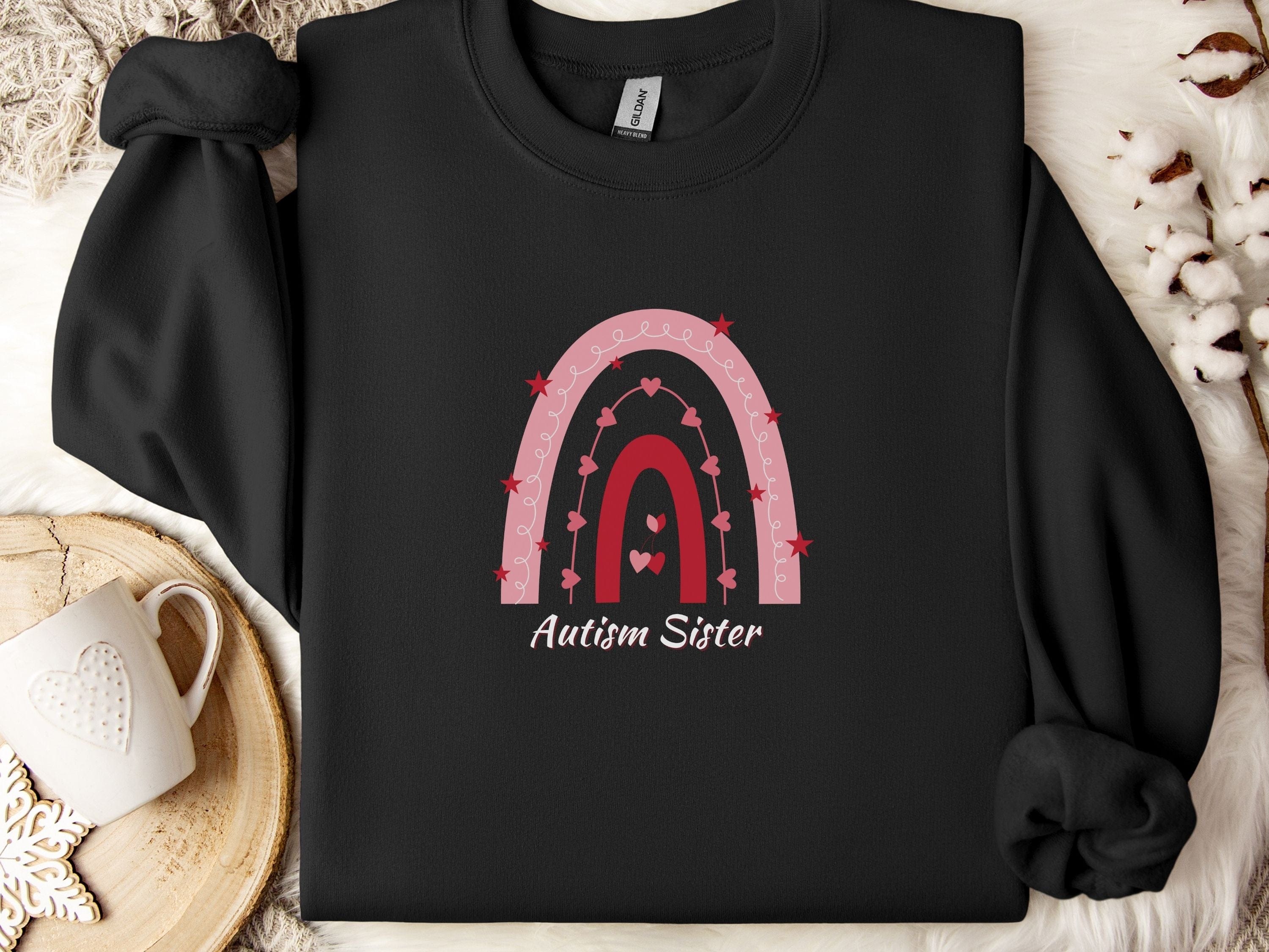 Rainbow Autism Sister Sweatshirt-Black-Neurodiversity, ADHD & Autism Awareness & Acceptance Sweatshirt by Daily Bloom
