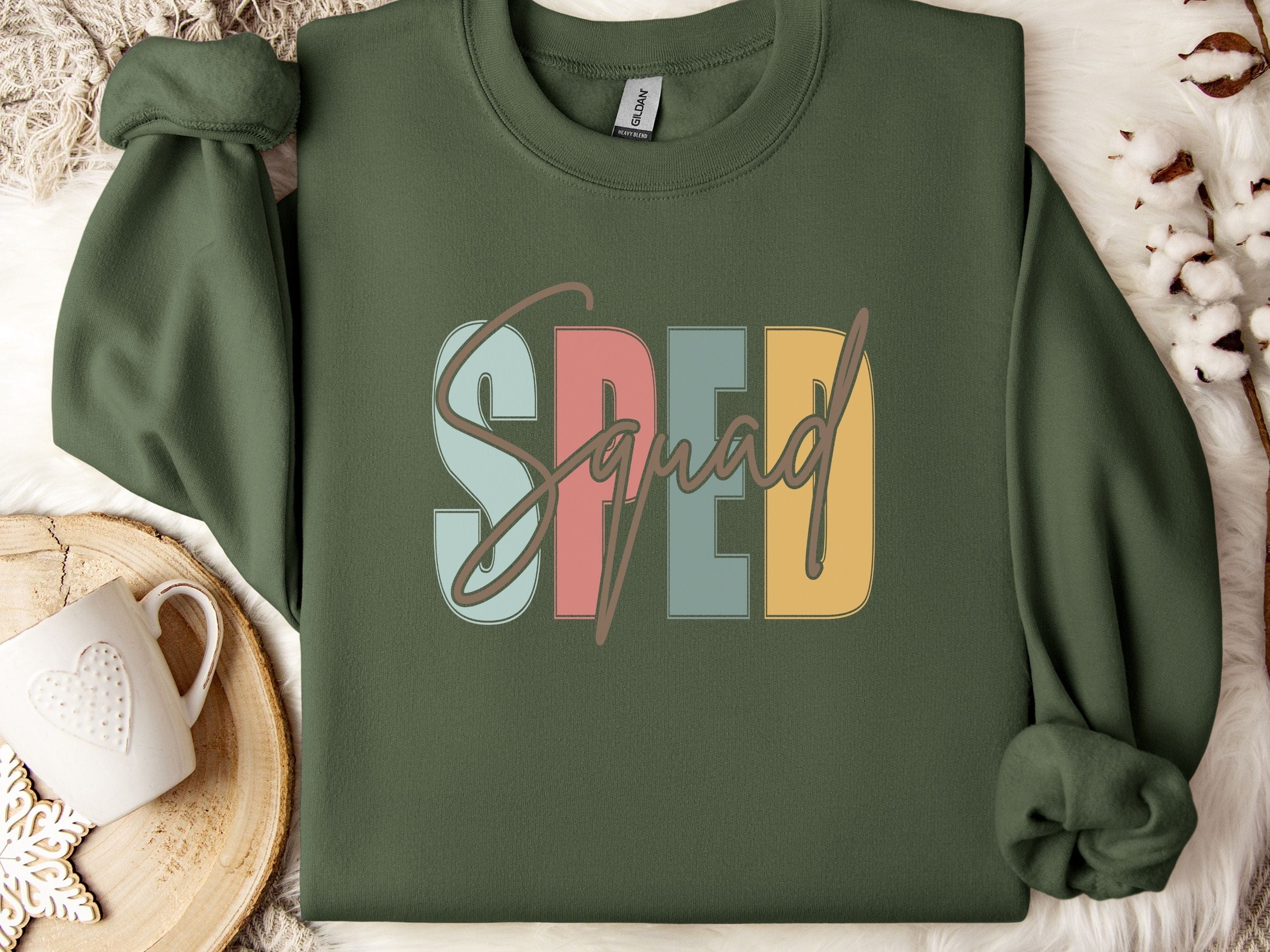 SPED Squad - Special Education Sweatshirt-Military Green-Neurodiversity, ADHD & Autism Awareness & Acceptance Sweatshirt by Daily Bloom