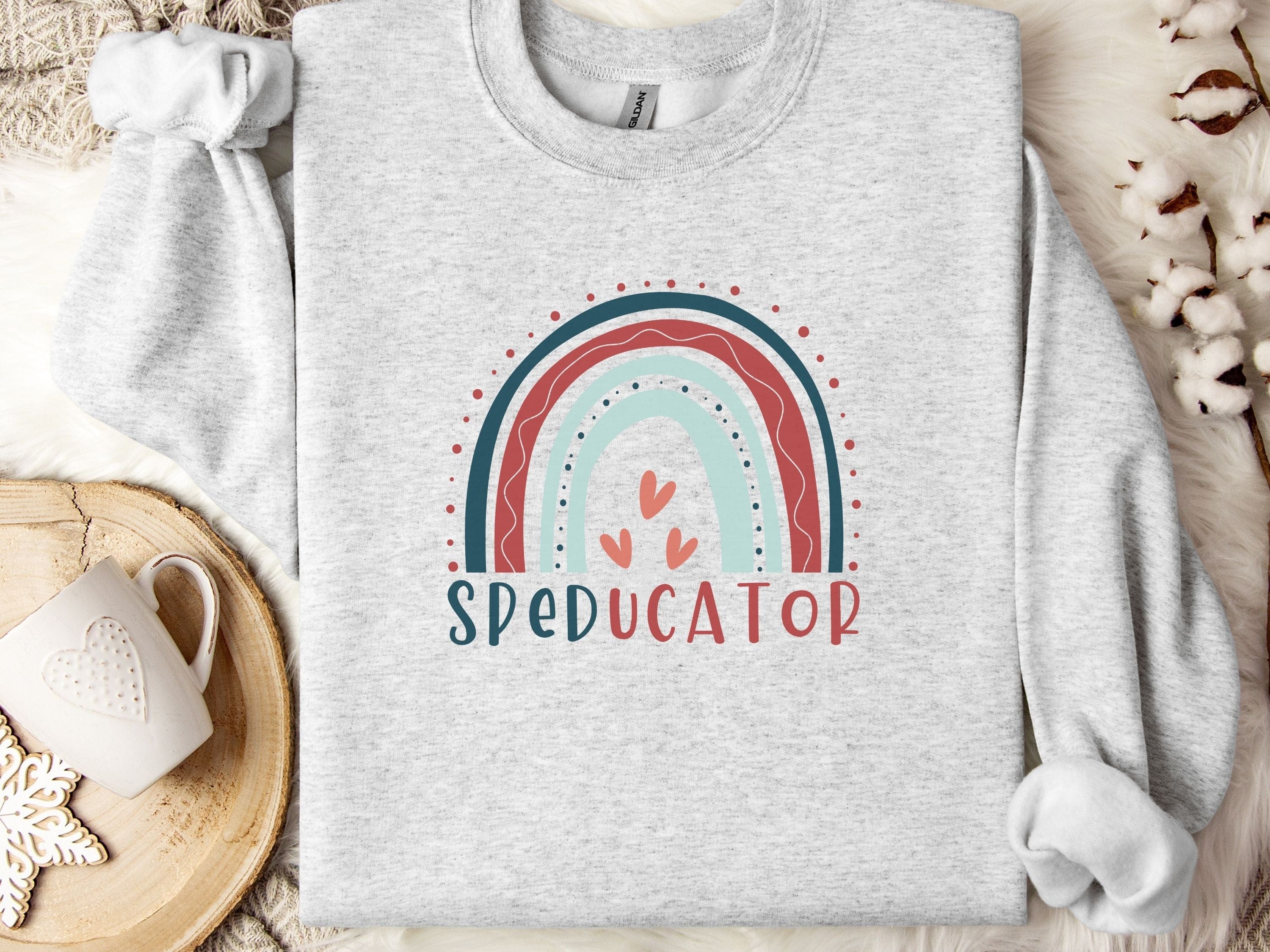 SPEDucator Boho Rainbow Sweatshirt-Ash-Neurodiversity, ADHD & Autism Awareness & Acceptance Sweatshirt by Daily Bloom