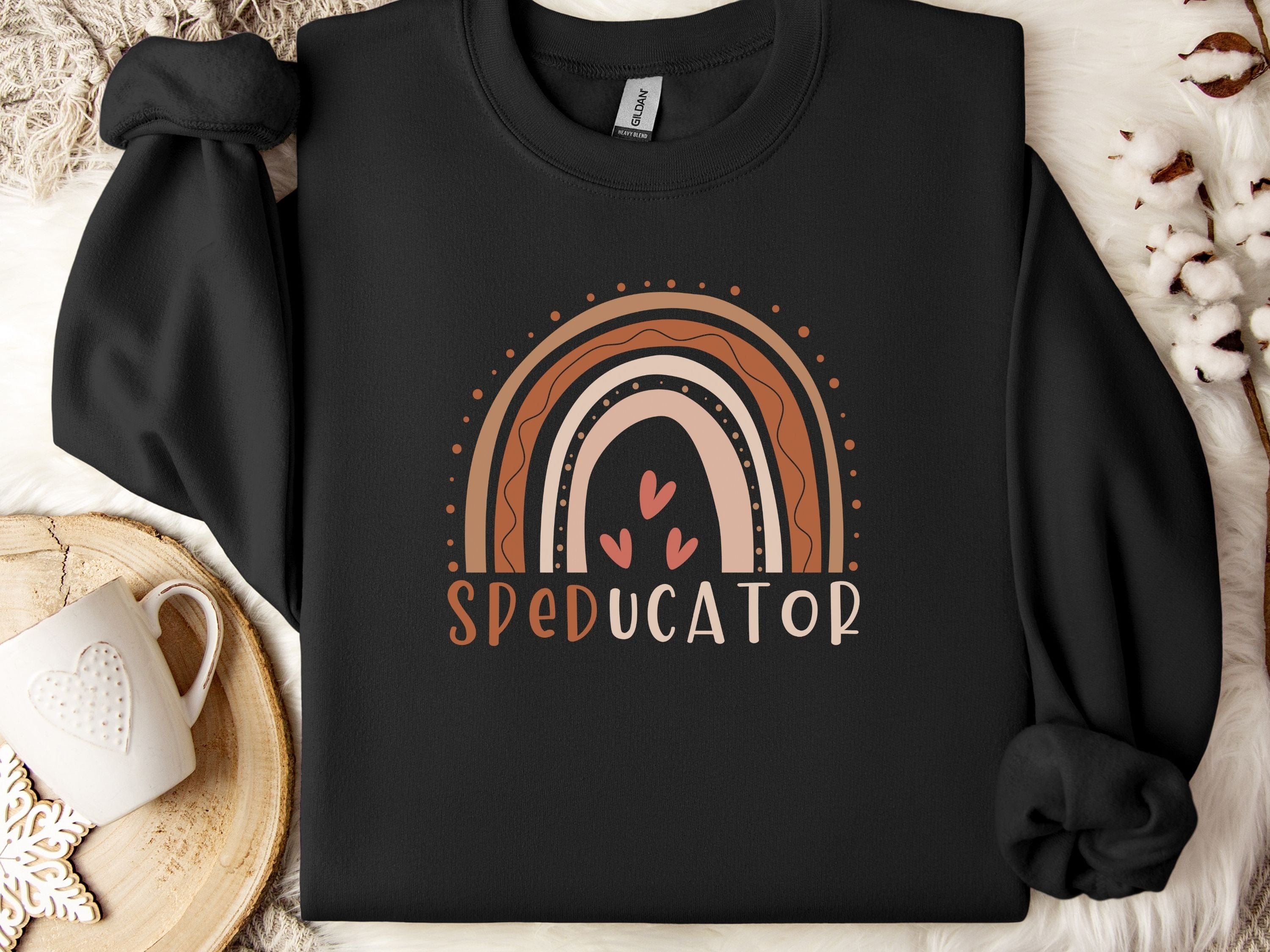 SPEDucator Boho Rainbow Sweatshirt-Black-Neurodiversity, ADHD & Autism Awareness & Acceptance Sweatshirt by Daily Bloom