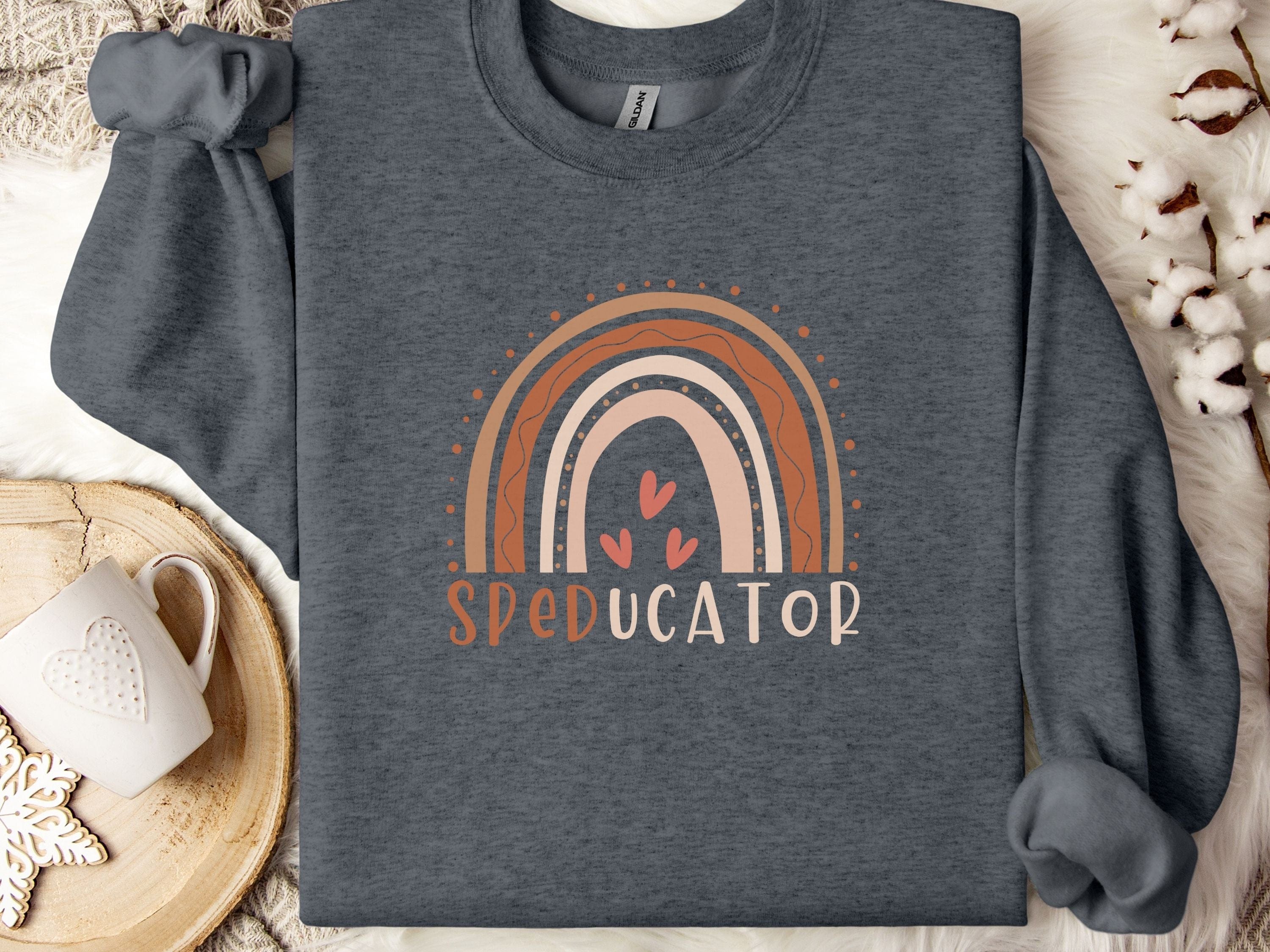 SPEDucator Boho Rainbow Sweatshirt-Dark Heather-Neurodiversity, ADHD & Autism Awareness & Acceptance Sweatshirt by Daily Bloom