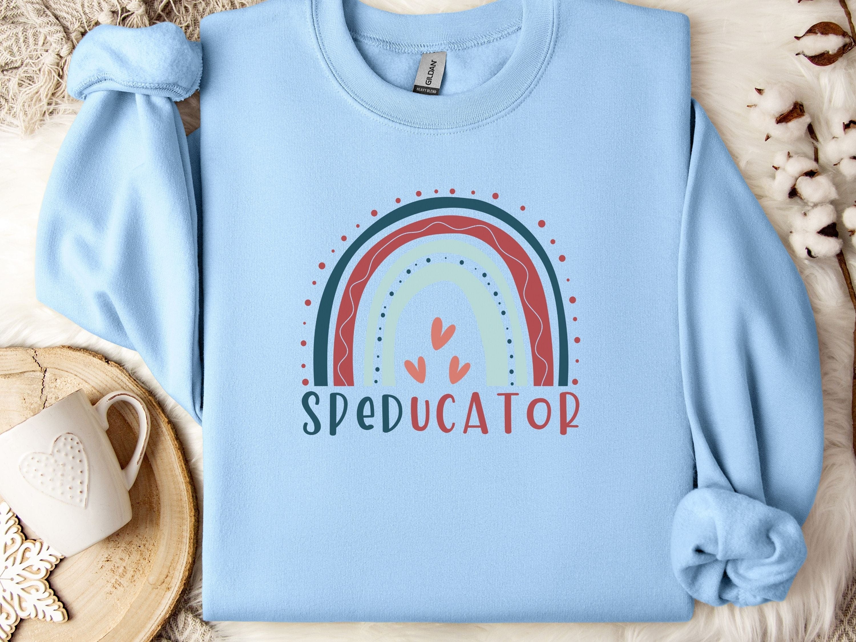 SPEDucator Boho Rainbow Sweatshirt-Light Blue-Neurodiversity, ADHD & Autism Awareness & Acceptance Sweatshirt by Daily Bloom