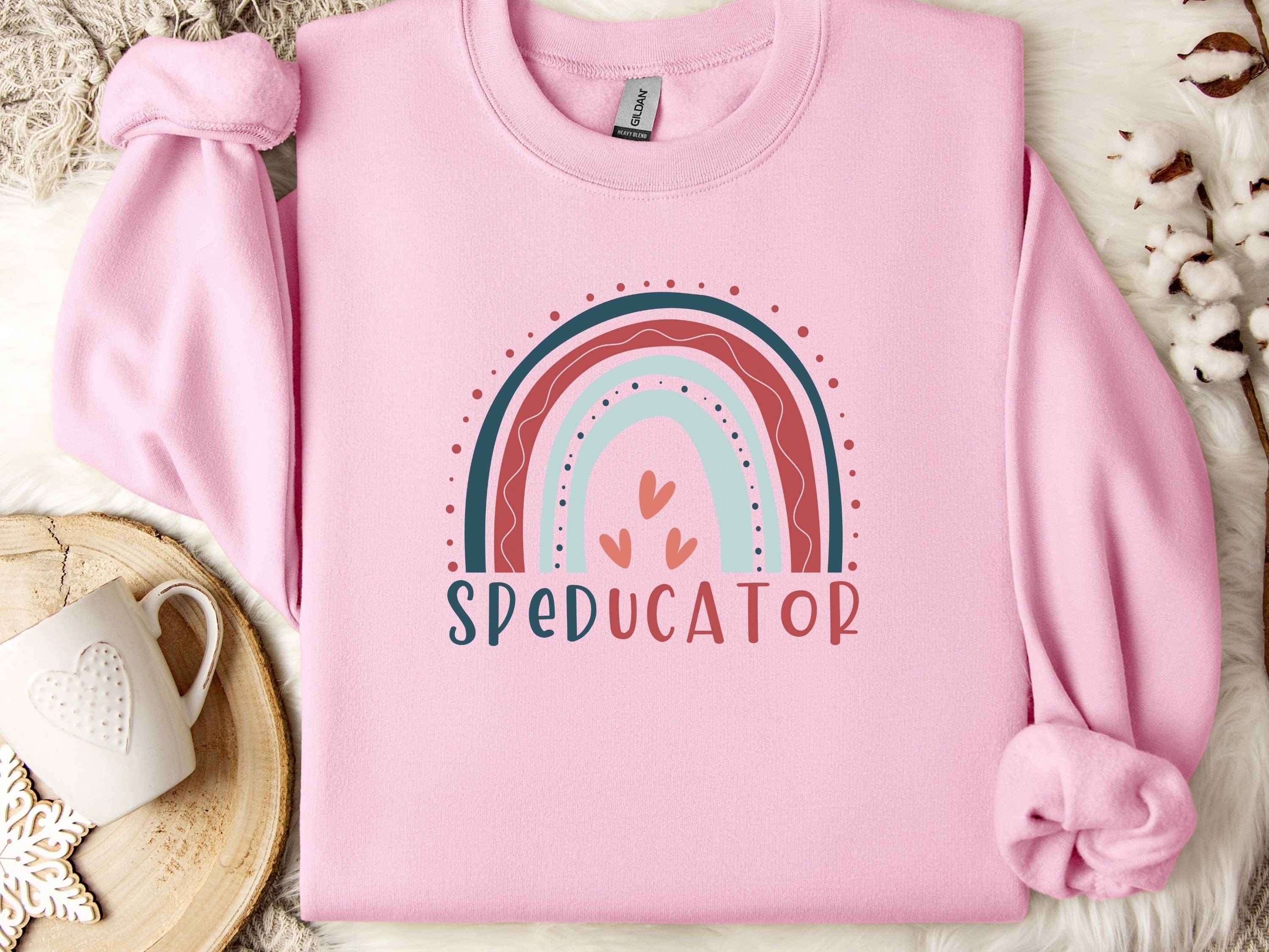 SPEDucator Boho Rainbow Sweatshirt-Light Pink-Neurodiversity, ADHD & Autism Awareness & Acceptance Sweatshirt by Daily Bloom