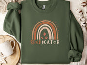SPEDucator Boho Rainbow Sweatshirt-Military Green-Neurodiversity, ADHD & Autism Awareness & Acceptance Sweatshirt by Daily Bloom