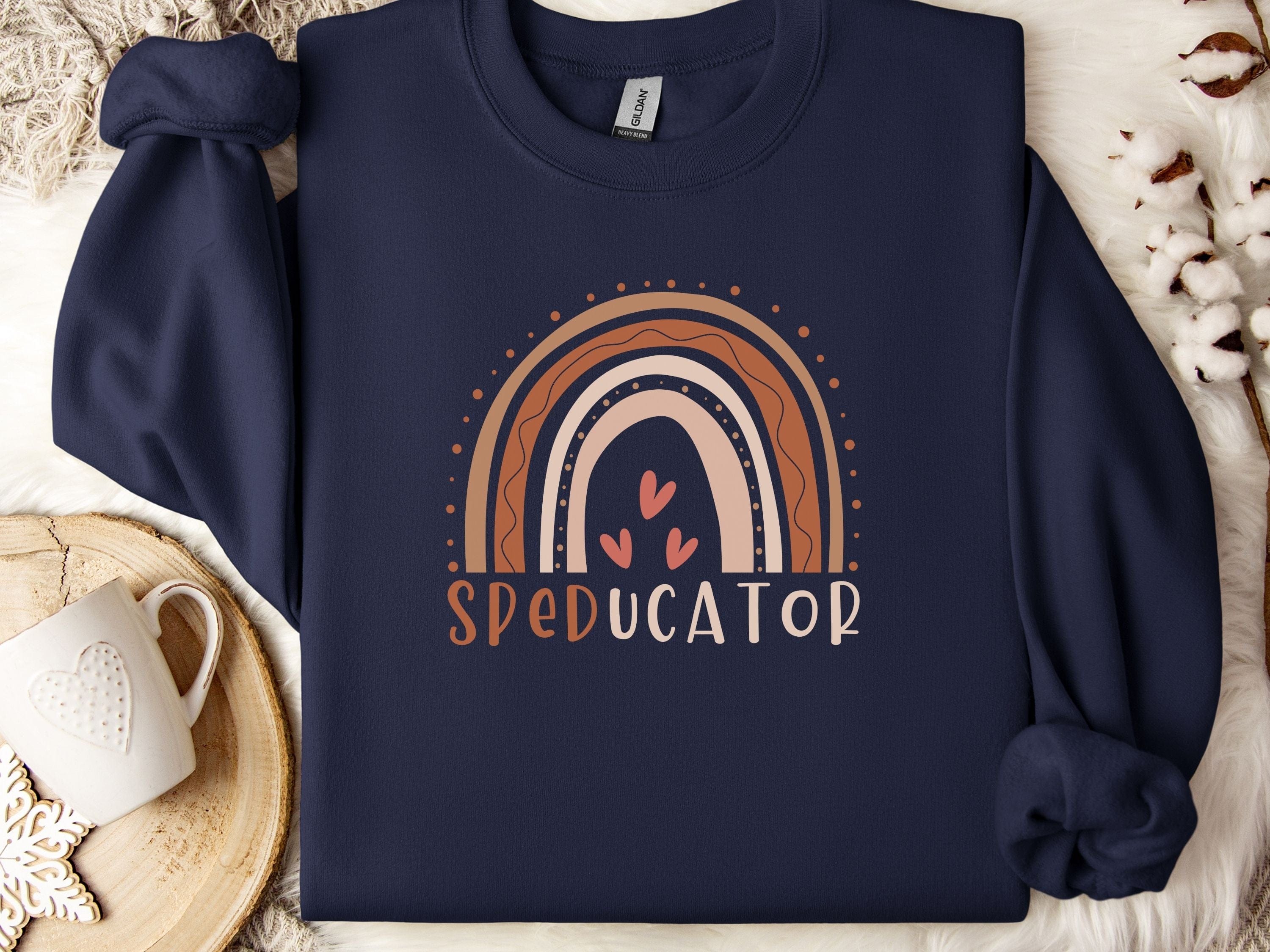 SPEDucator Boho Rainbow Sweatshirt-Navy-Neurodiversity, ADHD & Autism Awareness & Acceptance Sweatshirt by Daily Bloom