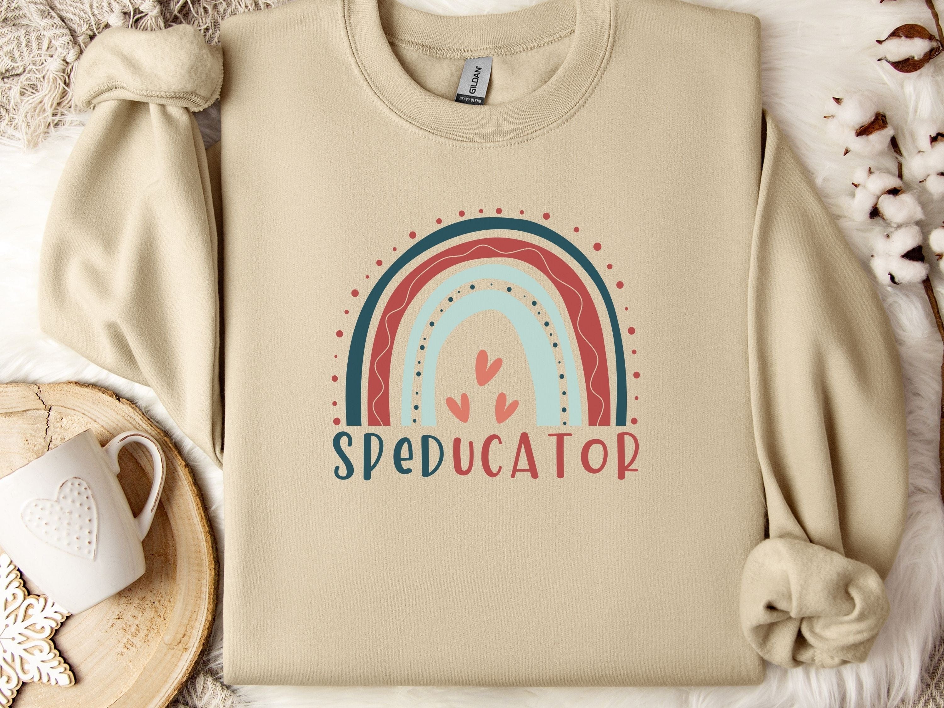 SPEDucator Boho Rainbow Sweatshirt-Sand-Neurodiversity, ADHD & Autism Awareness & Acceptance Sweatshirt by Daily Bloom