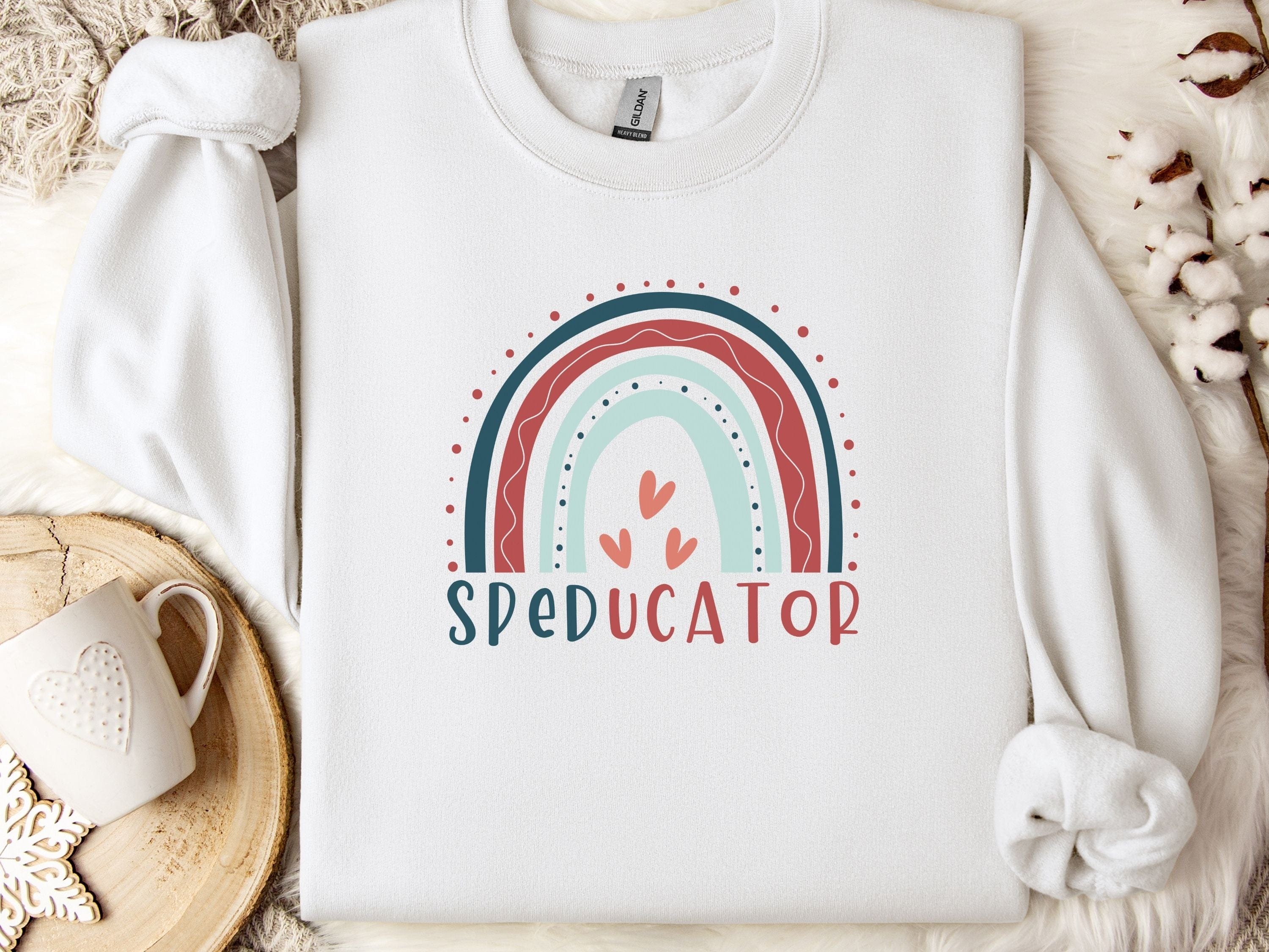 SPEDucator Boho Rainbow Sweatshirt-White-Neurodiversity, ADHD & Autism Awareness & Acceptance Sweatshirt by Daily Bloom