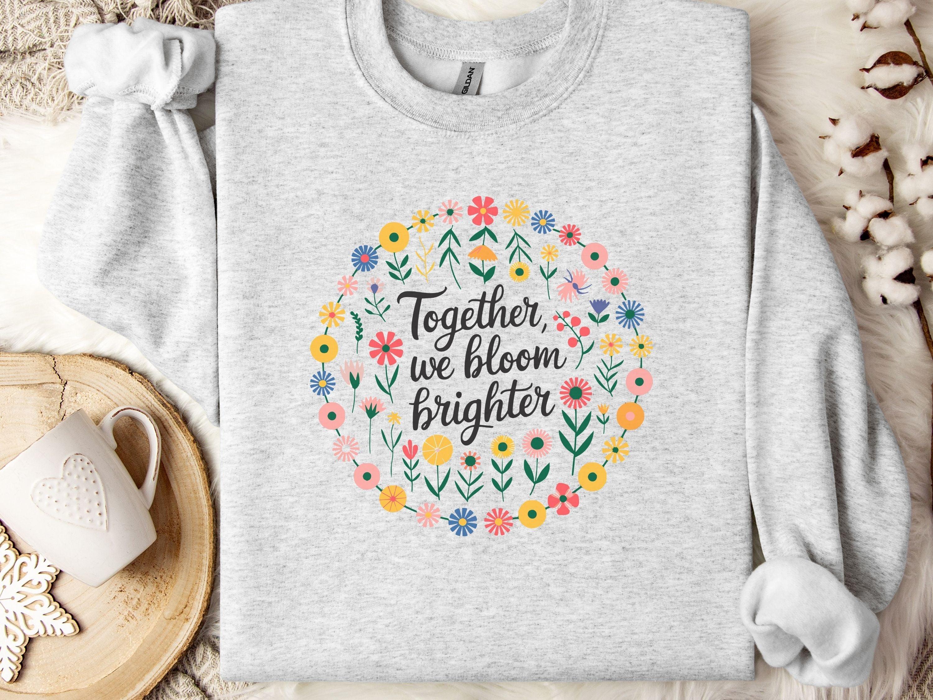 Together We Bloom Brighter Sweatshirt-Ash-Neurodiversity, ADHD & Autism Awareness & Acceptance Sweatshirt by Daily Bloom