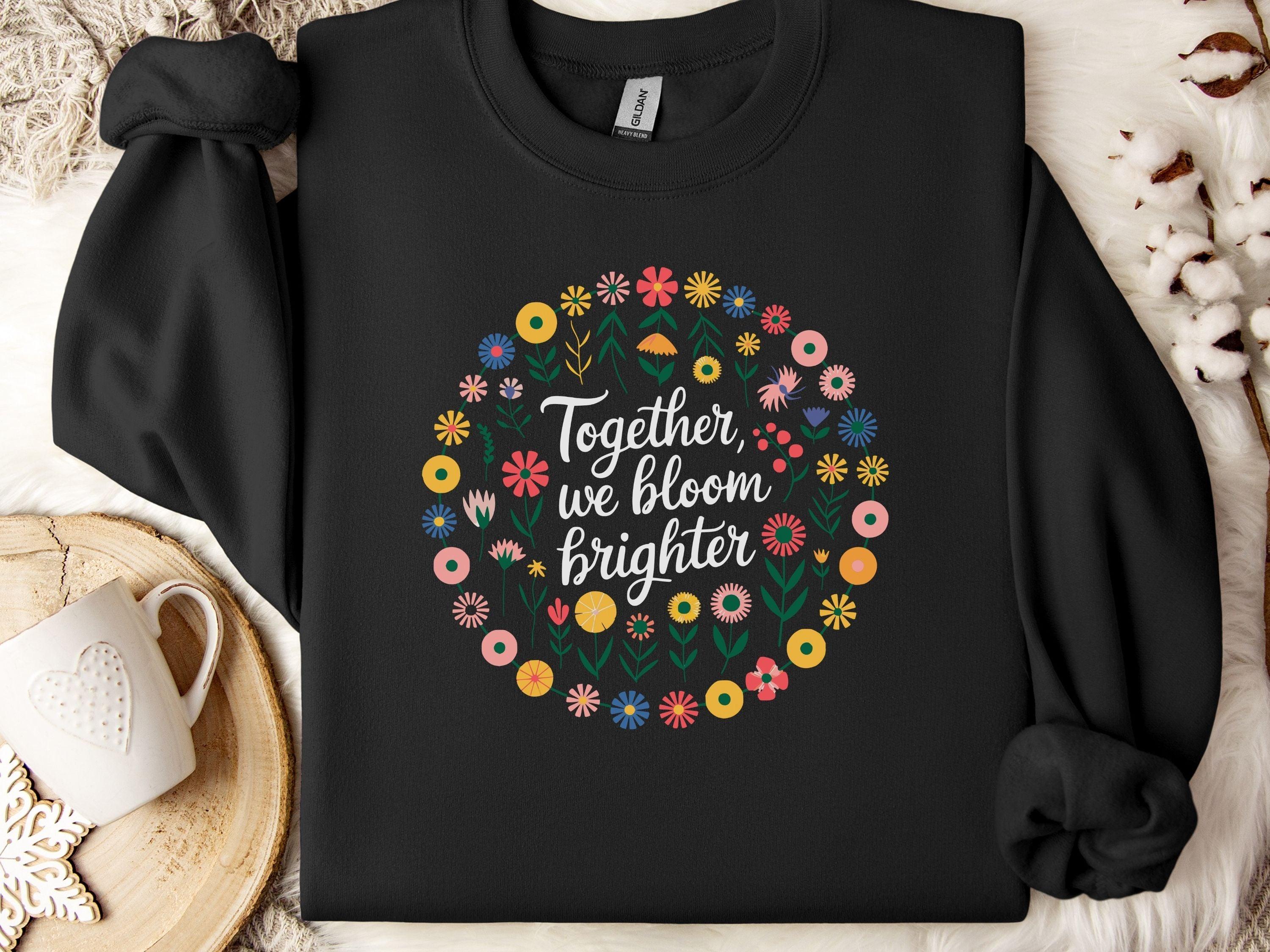 Together We Bloom Brighter Sweatshirt-Black-Neurodiversity, ADHD & Autism Awareness & Acceptance Sweatshirt by Daily Bloom