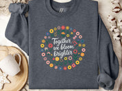 Together We Bloom Brighter Sweatshirt-Dark Heather-Neurodiversity, ADHD & Autism Awareness & Acceptance Sweatshirt by Daily Bloom