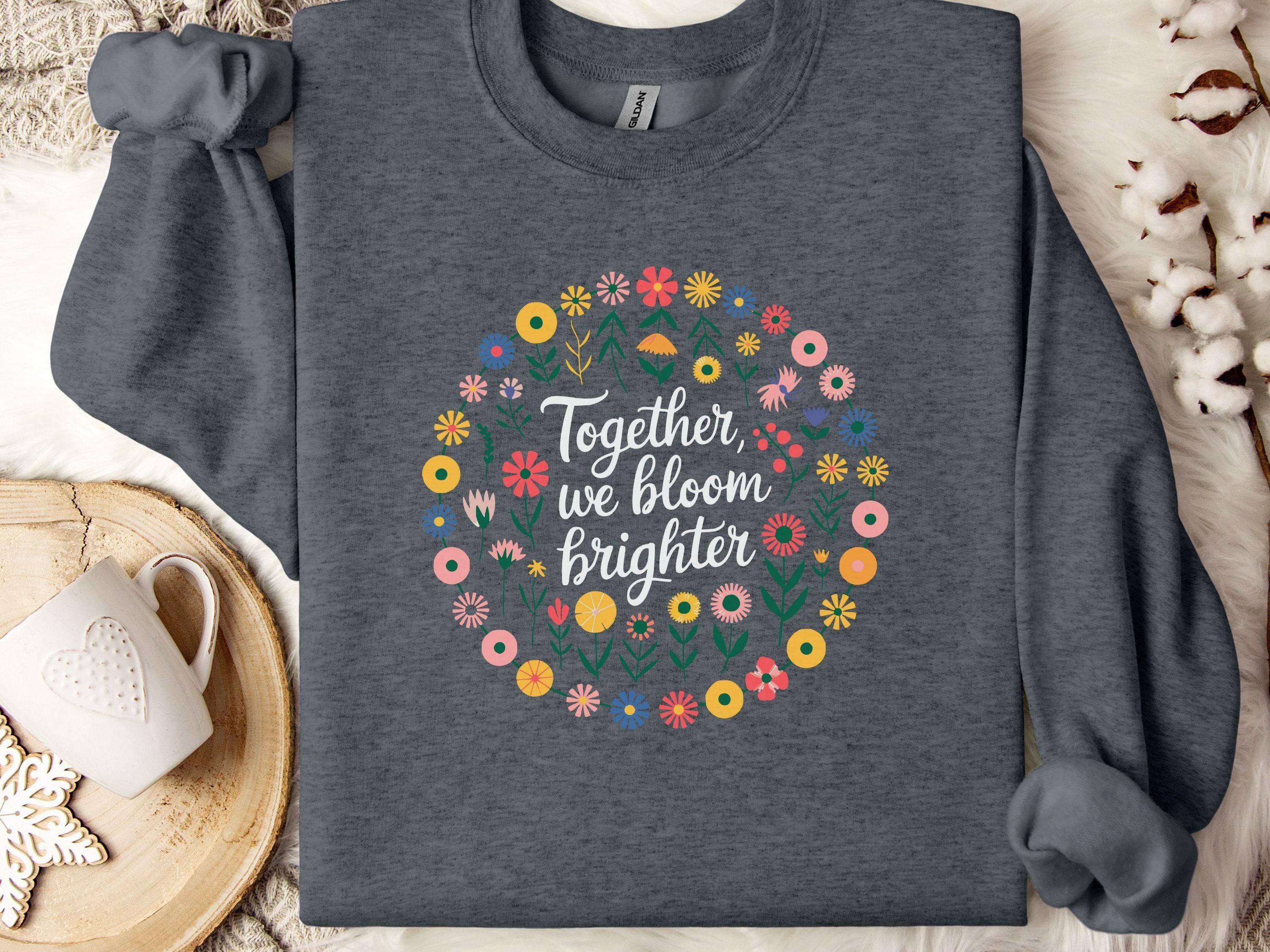 Together We Bloom Brighter Sweatshirt-Dark Heather-Neurodiversity, ADHD & Autism Awareness & Acceptance Sweatshirt by Daily Bloom