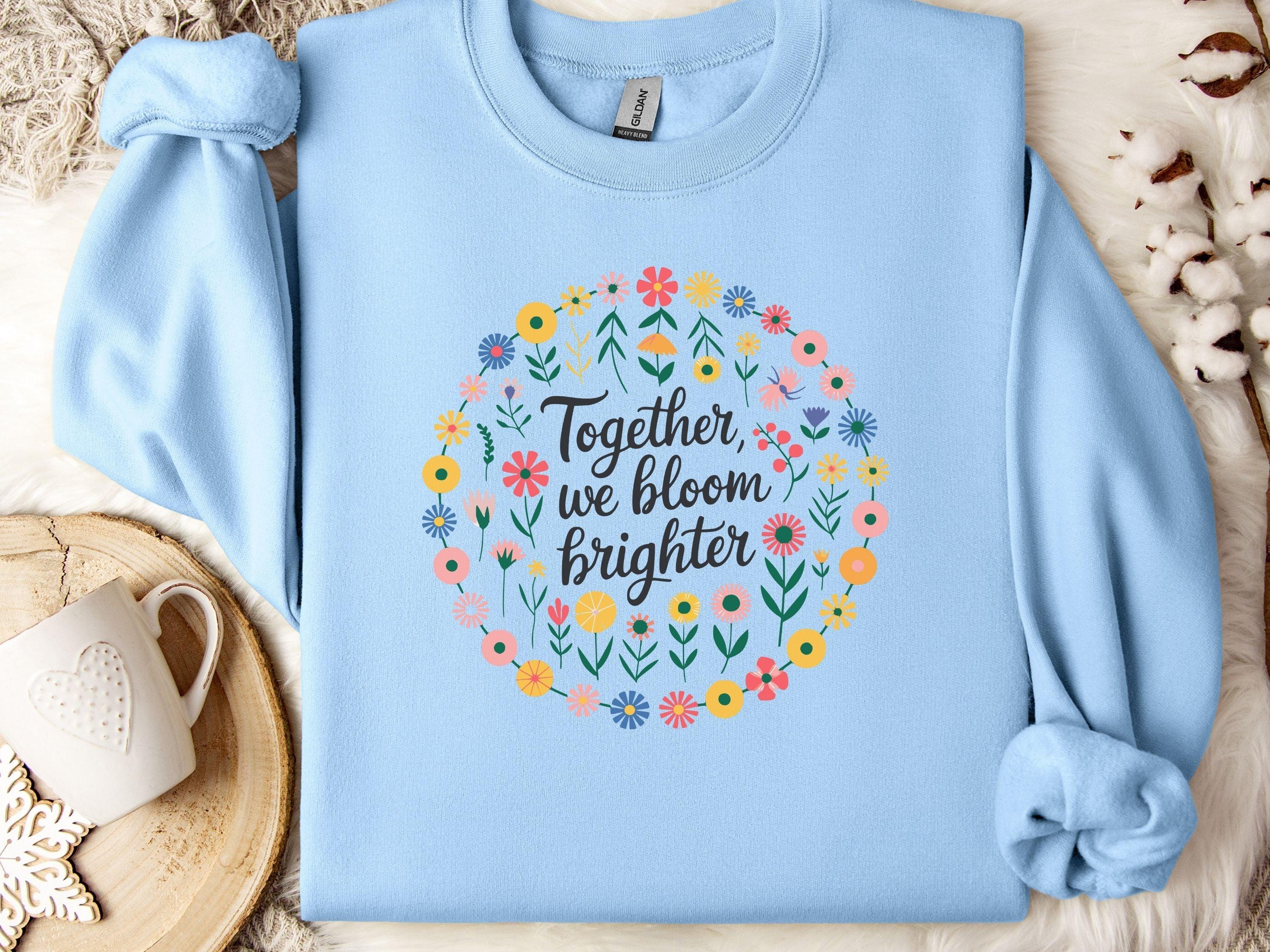 Together We Bloom Brighter Sweatshirt-Light Blue-Neurodiversity, ADHD & Autism Awareness & Acceptance Sweatshirt by Daily Bloom