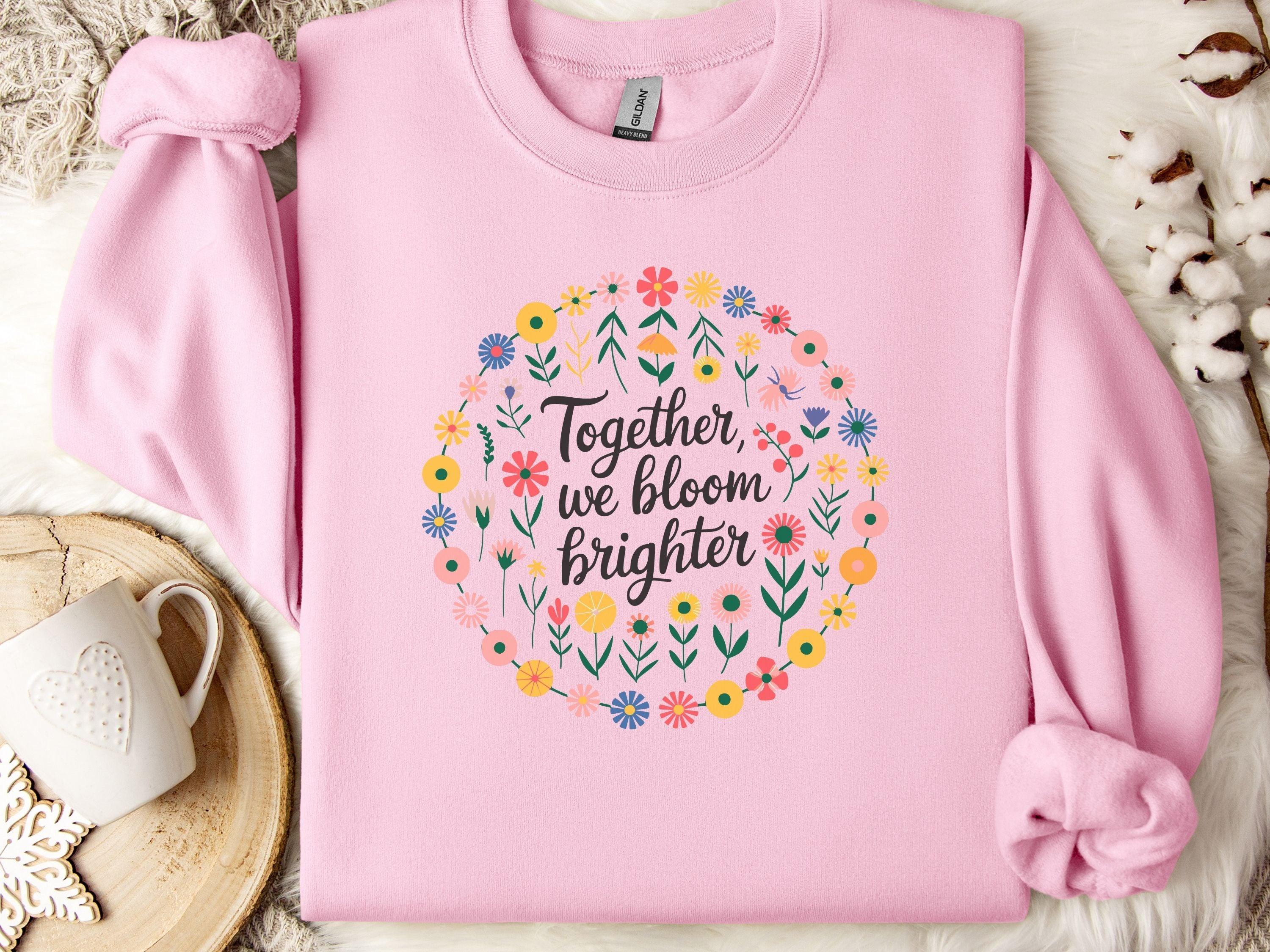 Together We Bloom Brighter Sweatshirt-Light Pink-Neurodiversity, ADHD & Autism Awareness & Acceptance Sweatshirt by Daily Bloom