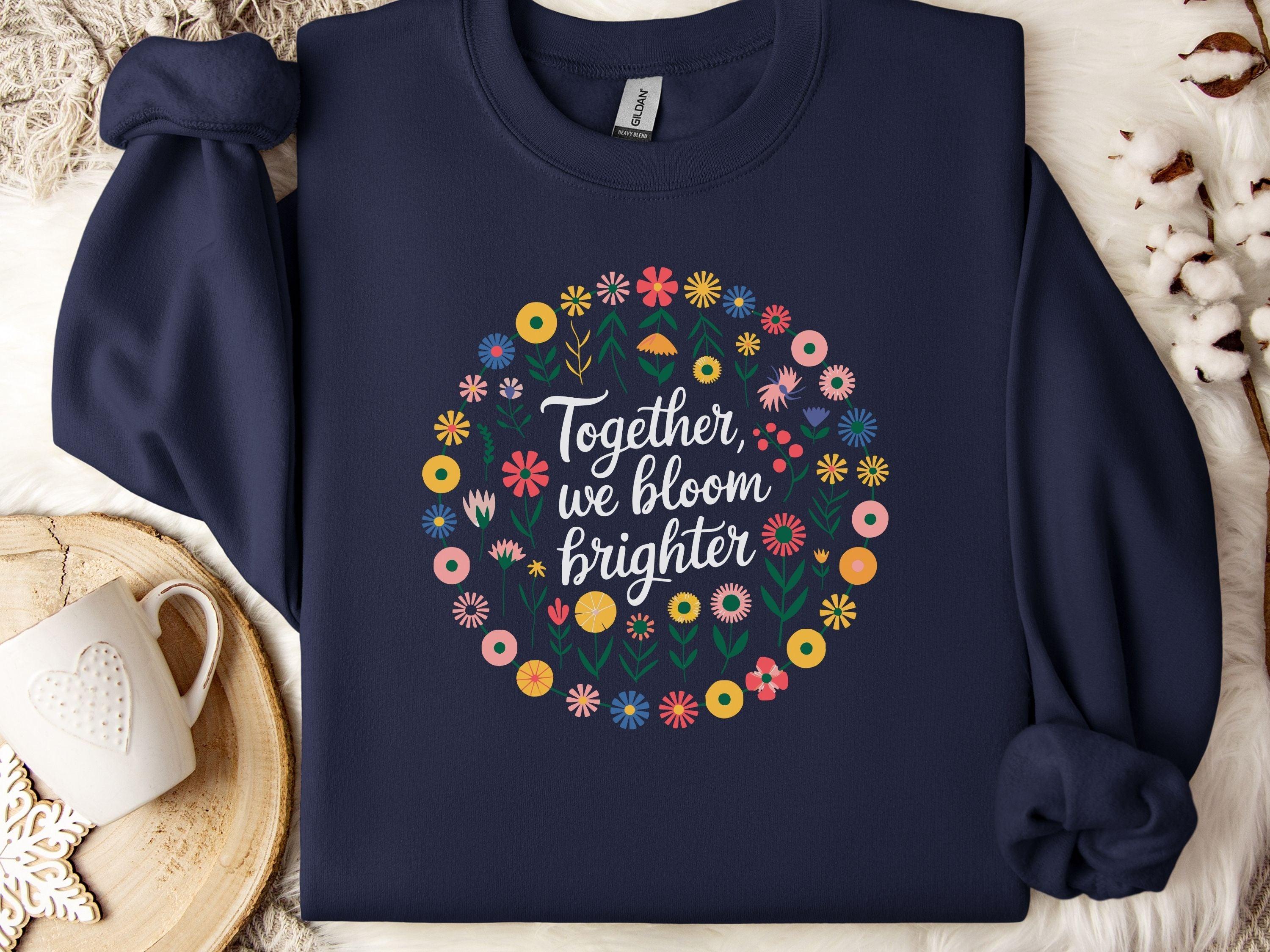 Together We Bloom Brighter Sweatshirt-Navy-Neurodiversity, ADHD & Autism Awareness & Acceptance Sweatshirt by Daily Bloom