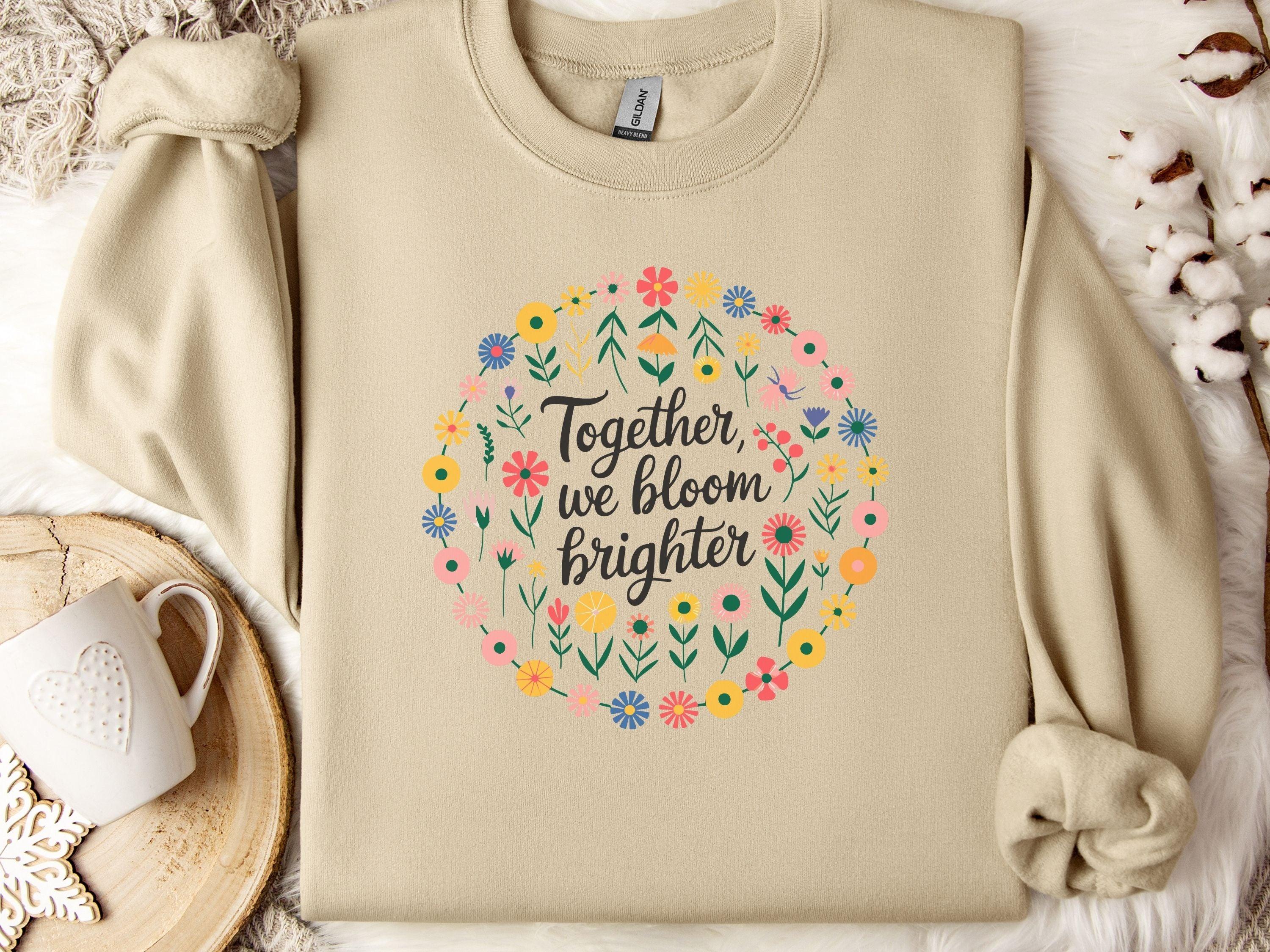 Together We Bloom Brighter Sweatshirt-Sand-Neurodiversity, ADHD & Autism Awareness & Acceptance Sweatshirt by Daily Bloom