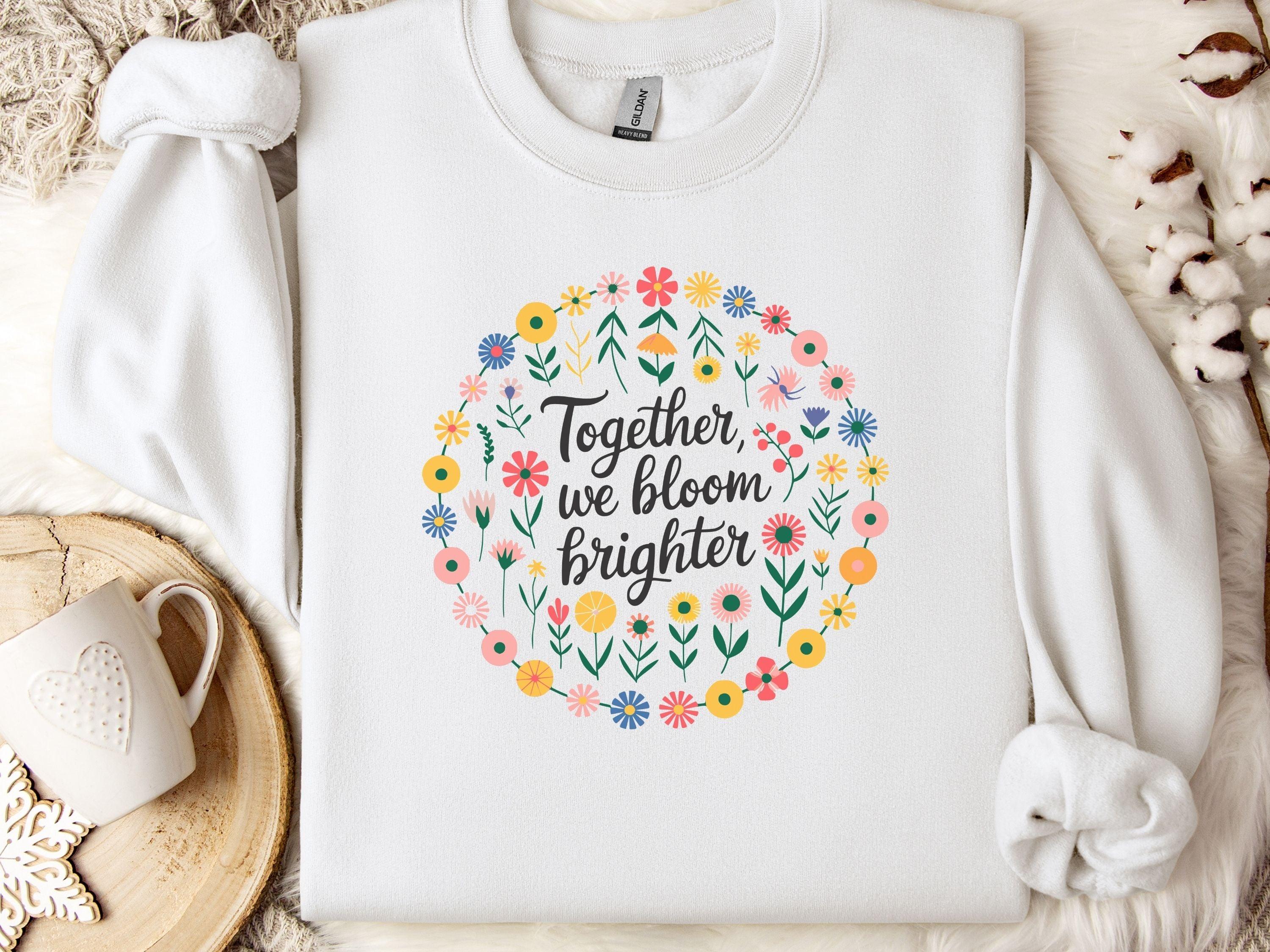 Together We Bloom Brighter Sweatshirt-White-Neurodiversity, ADHD & Autism Awareness & Acceptance Sweatshirt by Daily Bloom