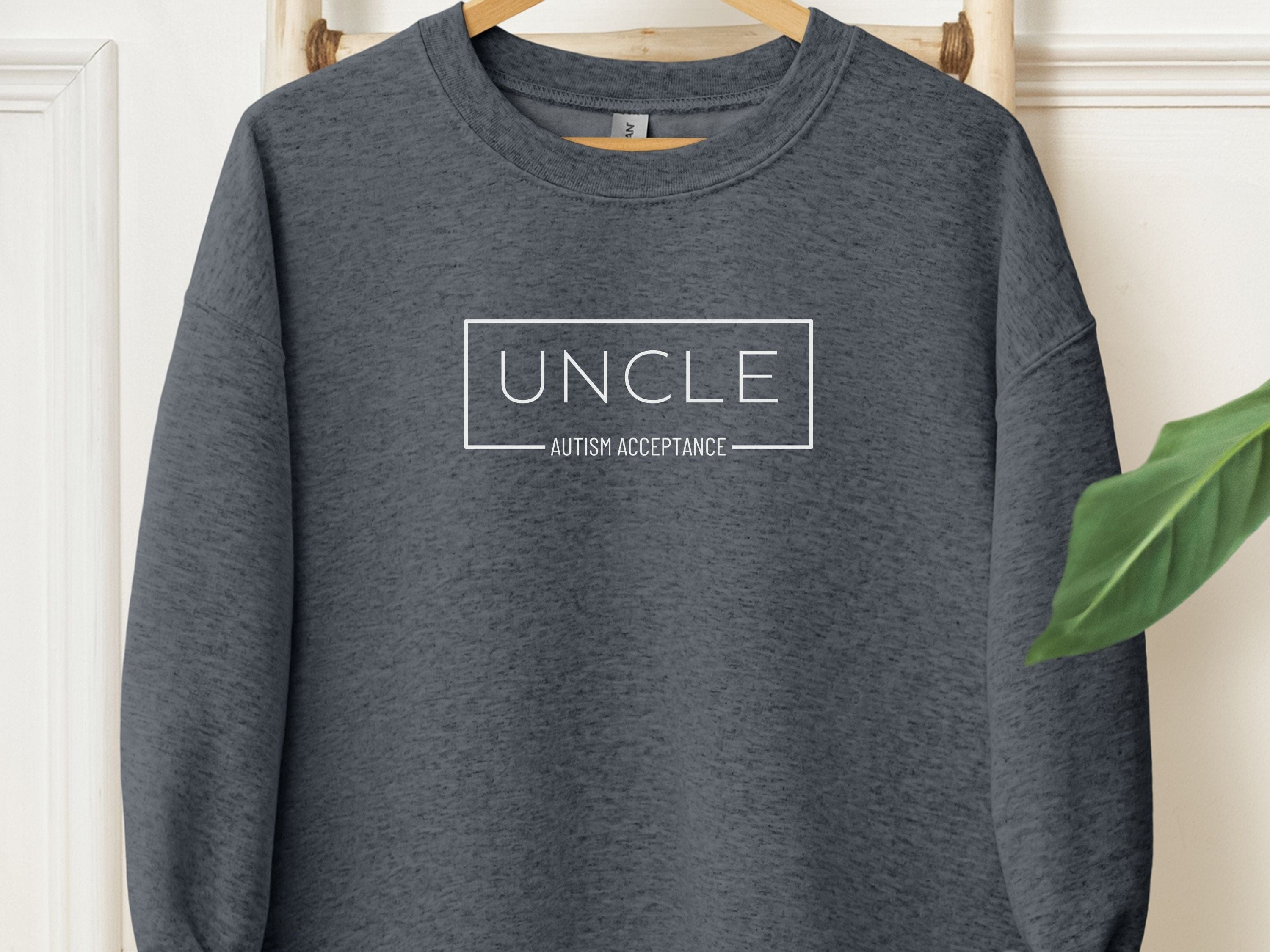 Uncle Autism Acceptance Box Sweatshirt-Dark Heather-Neurodiversity, ADHD & Autism Awareness & Acceptance Sweatshirt by Daily Bloom