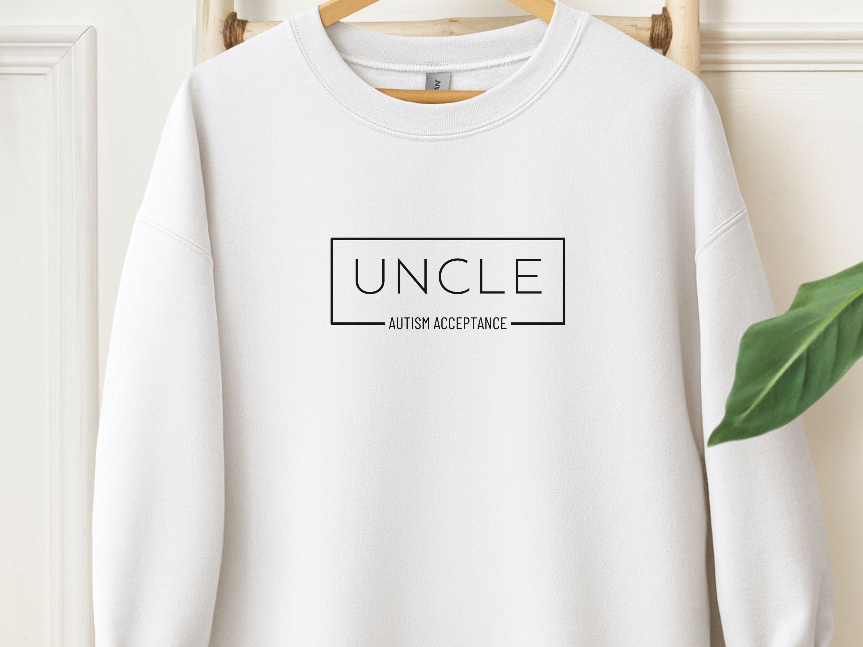 Uncle Autism Acceptance Box Sweatshirt-White-Neurodiversity, ADHD & Autism Awareness & Acceptance Sweatshirt by Daily Bloom