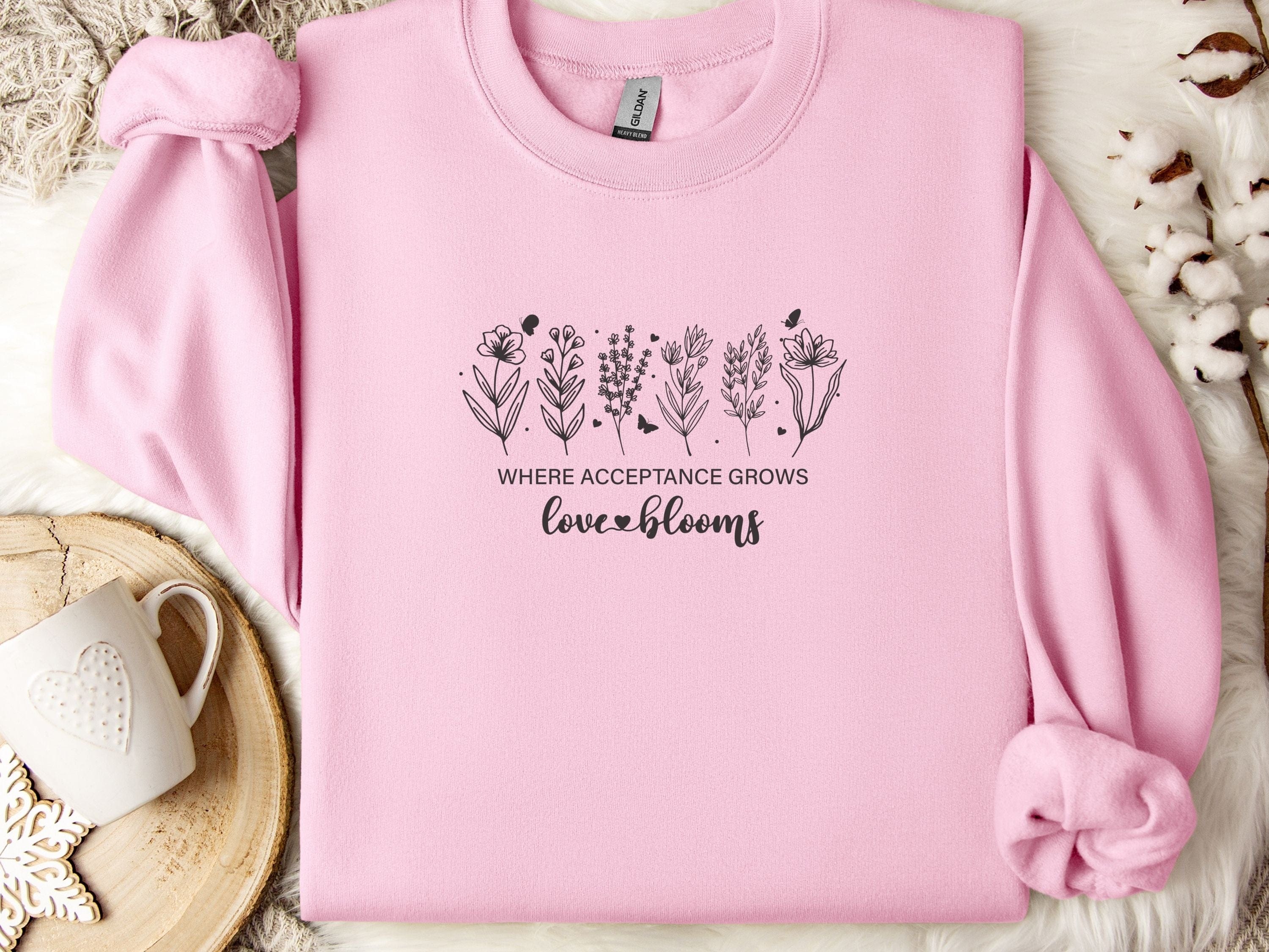 Where Acceptance Grows Love Blooms Sweatshirt-Light Pink-Neurodiversity, ADHD & Autism Awareness & Acceptance Sweatshirt by Daily Bloom