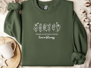 Where Acceptance Grows Love Blooms Sweatshirt-Military Green-Neurodiversity, ADHD & Autism Awareness & Acceptance Sweatshirt by Daily Bloom