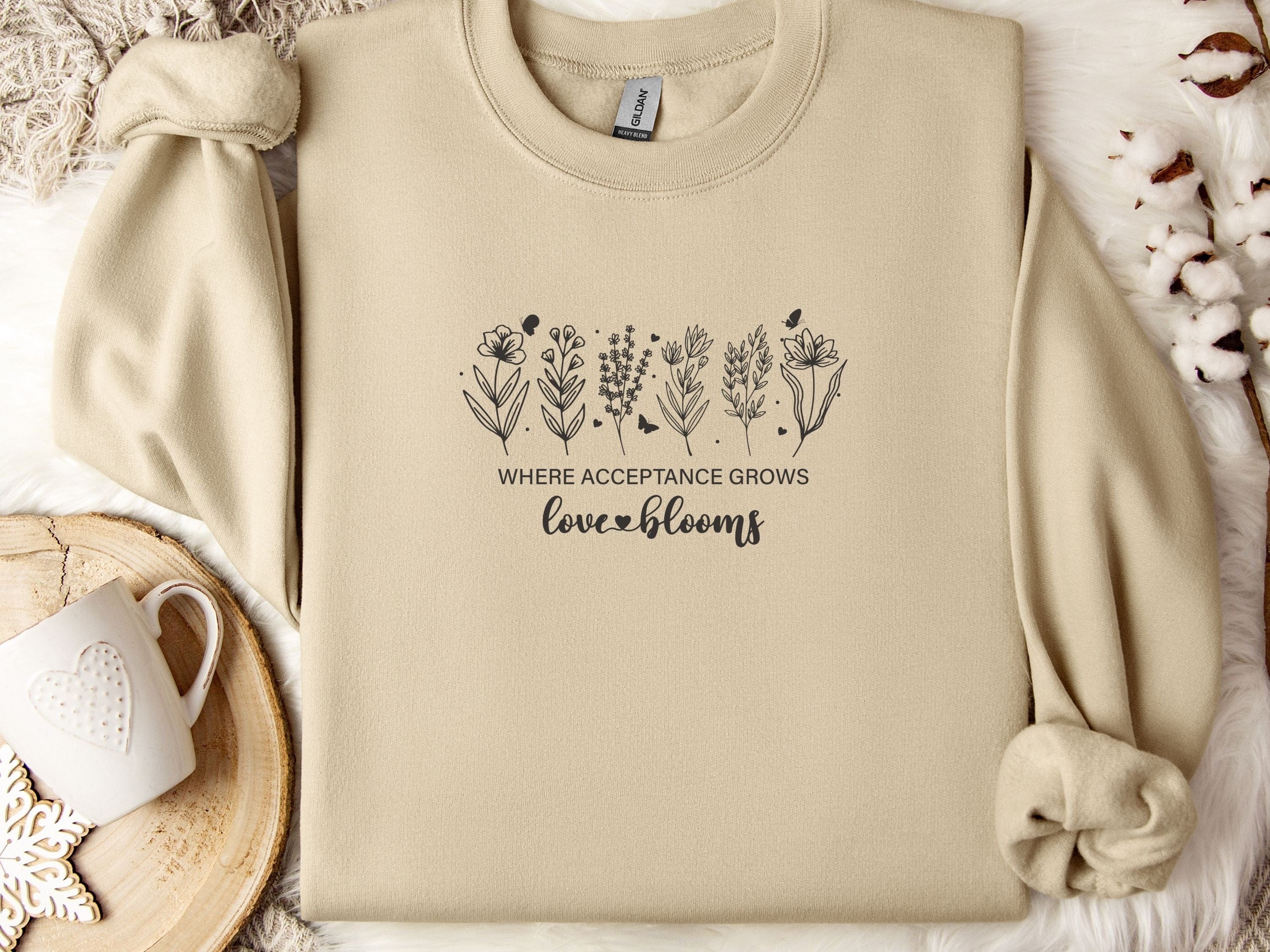 Where Acceptance Grows Love Blooms Sweatshirt-Sand-Neurodiversity, ADHD & Autism Awareness & Acceptance Sweatshirt by Daily Bloom