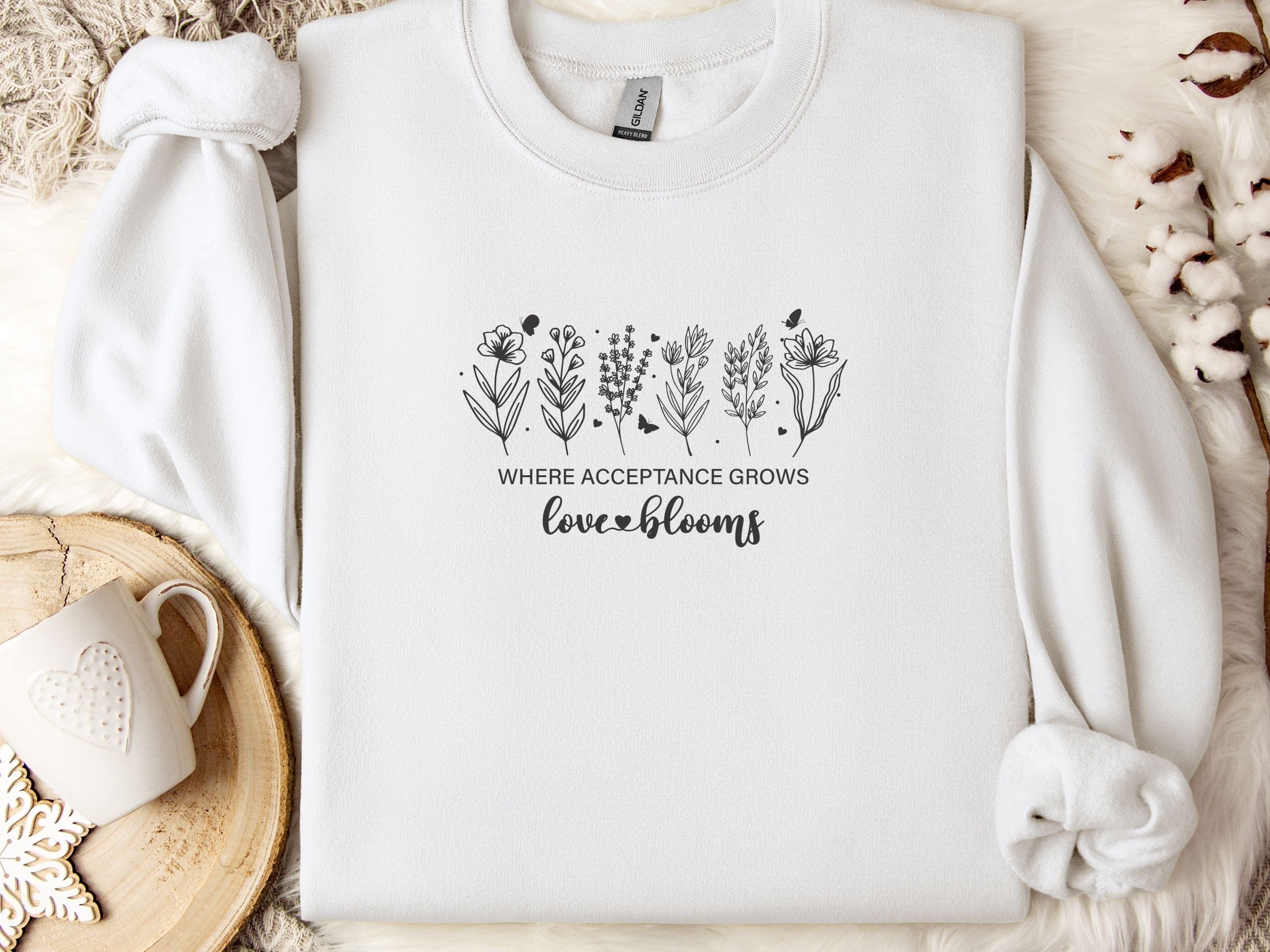 Where Acceptance Grows Love Blooms Sweatshirt-White-Neurodiversity, ADHD & Autism Awareness & Acceptance Sweatshirt by Daily Bloom