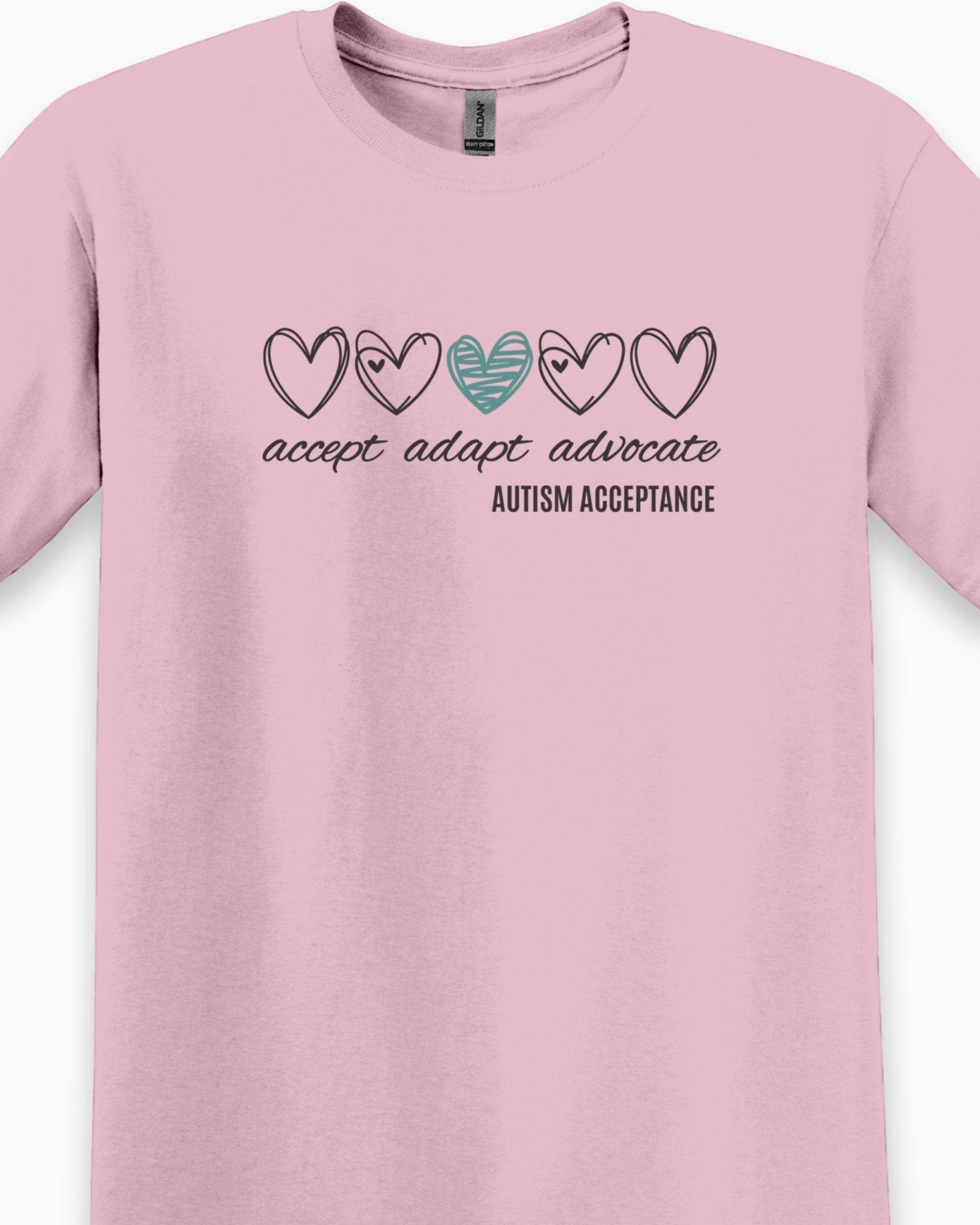 Autism T-Shirt - Accept Adapt Advocate Love Hearts Tee - Daily Bloom