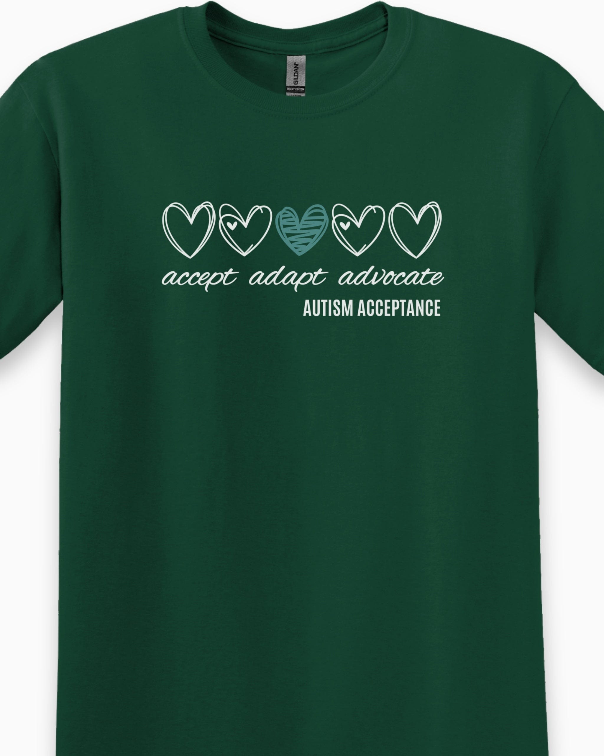 Accept Adapt Advocate Love Hearts Tee-Neurodiversity, ADHD & Autism Awareness & Acceptance T-Shirt by Daily Bloom