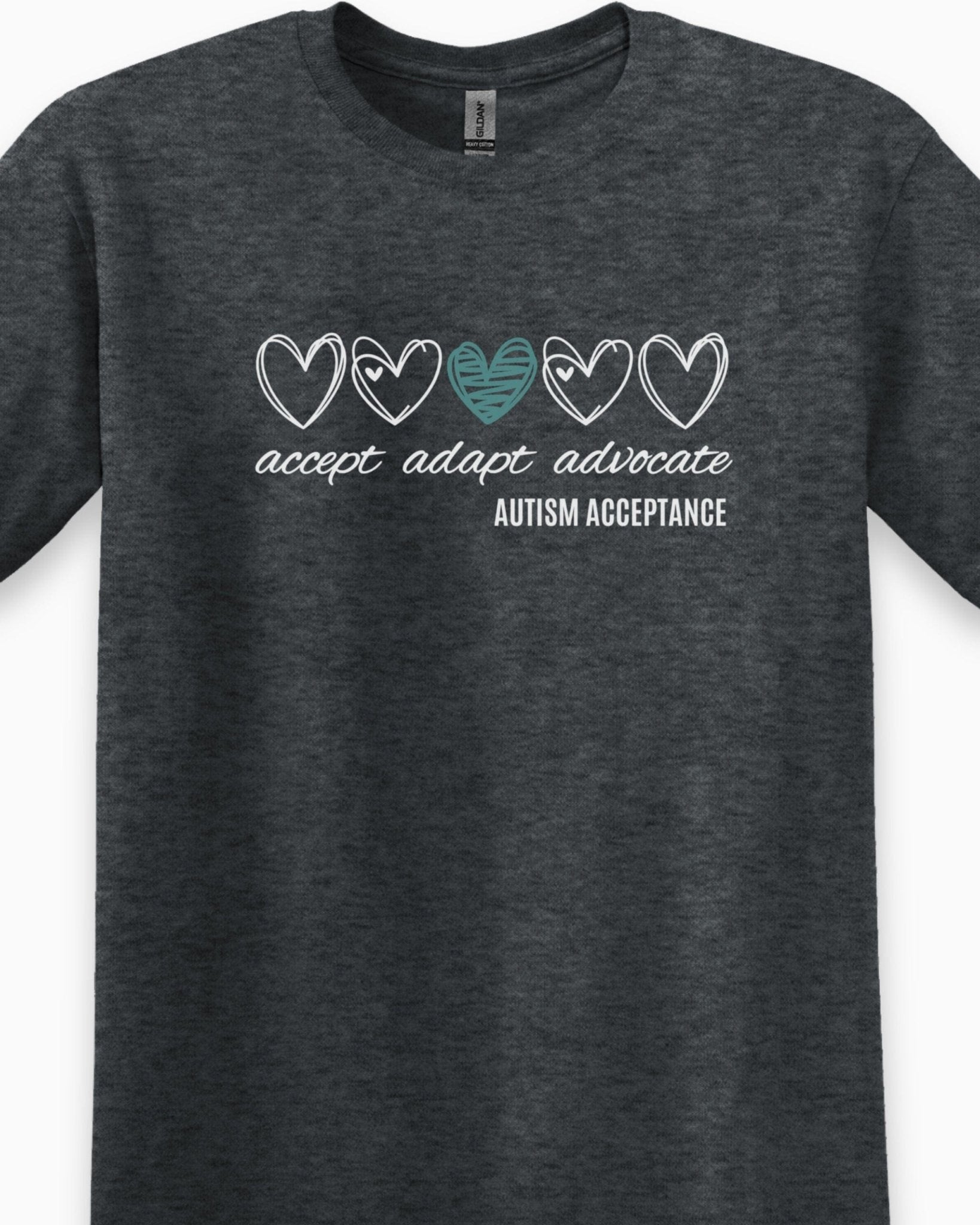 Autism T-Shirt - Accept Adapt Advocate Love Hearts Tee - Daily Bloom