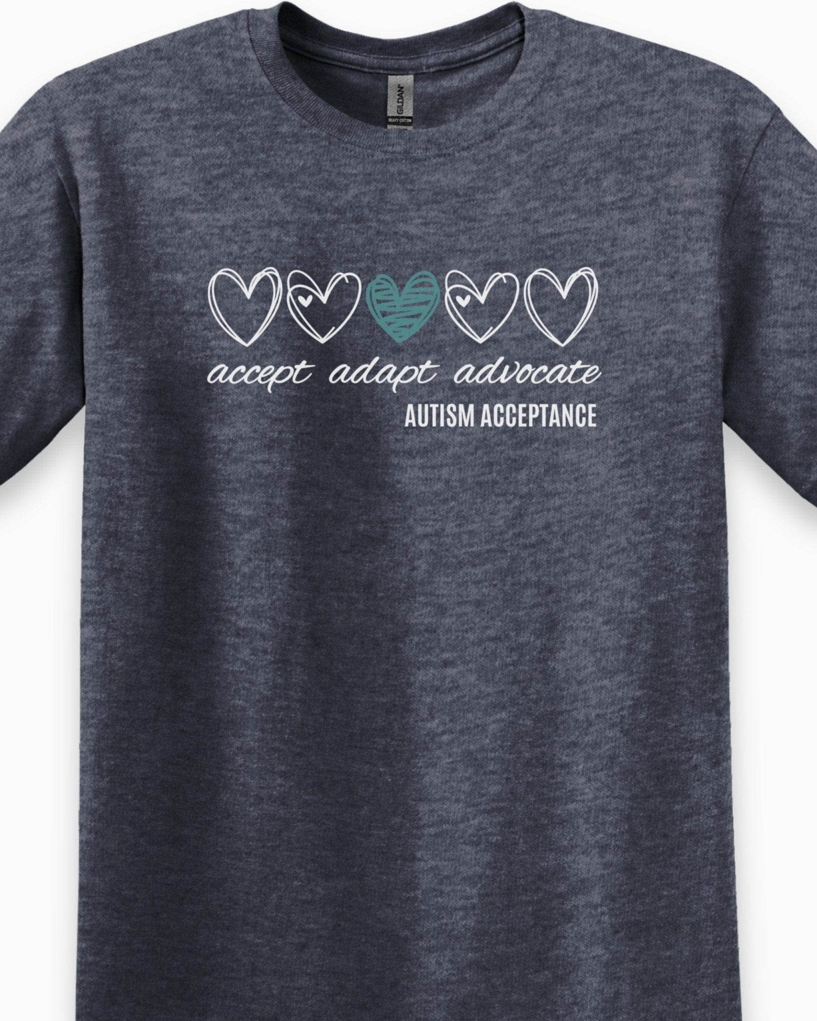 Autism T-Shirt - Accept Adapt Advocate Love Hearts Tee - Daily Bloom