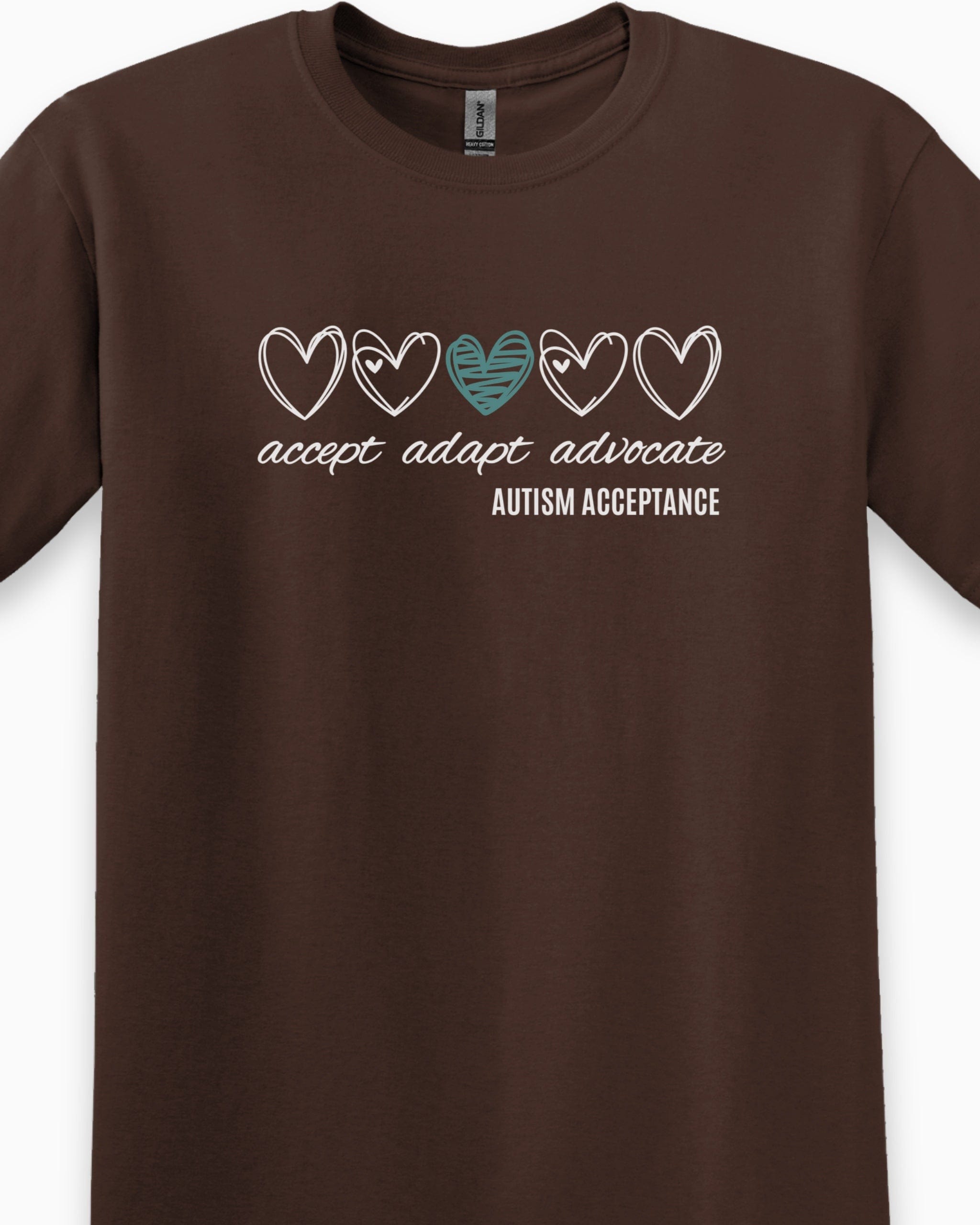 Accept Adapt Advocate Love Hearts Tee-Neurodiversity, ADHD & Autism Awareness & Acceptance T-Shirt by Daily Bloom