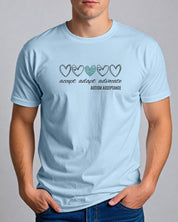 Accept Adapt Advocate Love Hearts Tee-Neurodiversity, ADHD & Autism Awareness & Acceptance T-Shirt by Daily Bloom