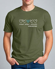 Accept Adapt Advocate Love Hearts Tee-Neurodiversity, ADHD & Autism Awareness & Acceptance T-Shirt by Daily Bloom