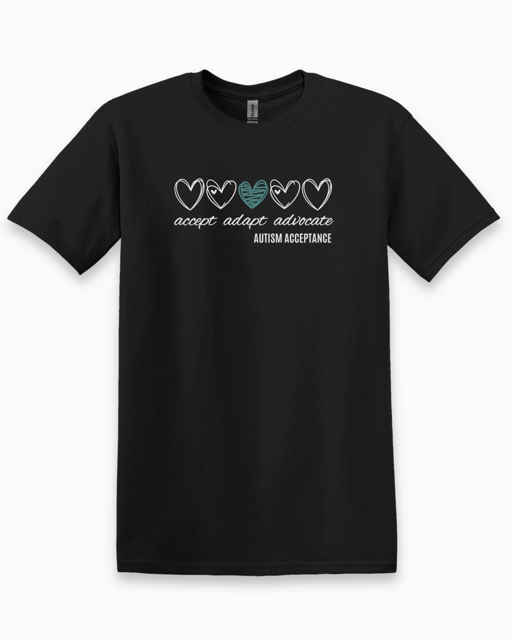 Autism T-Shirt - Accept Adapt Advocate Love Hearts Tee - Daily Bloom