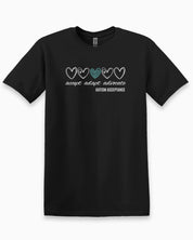 Accept Adapt Advocate Love Hearts Tee-Black-Neurodiversity, ADHD & Autism Awareness & Acceptance T-Shirt by Daily Bloom